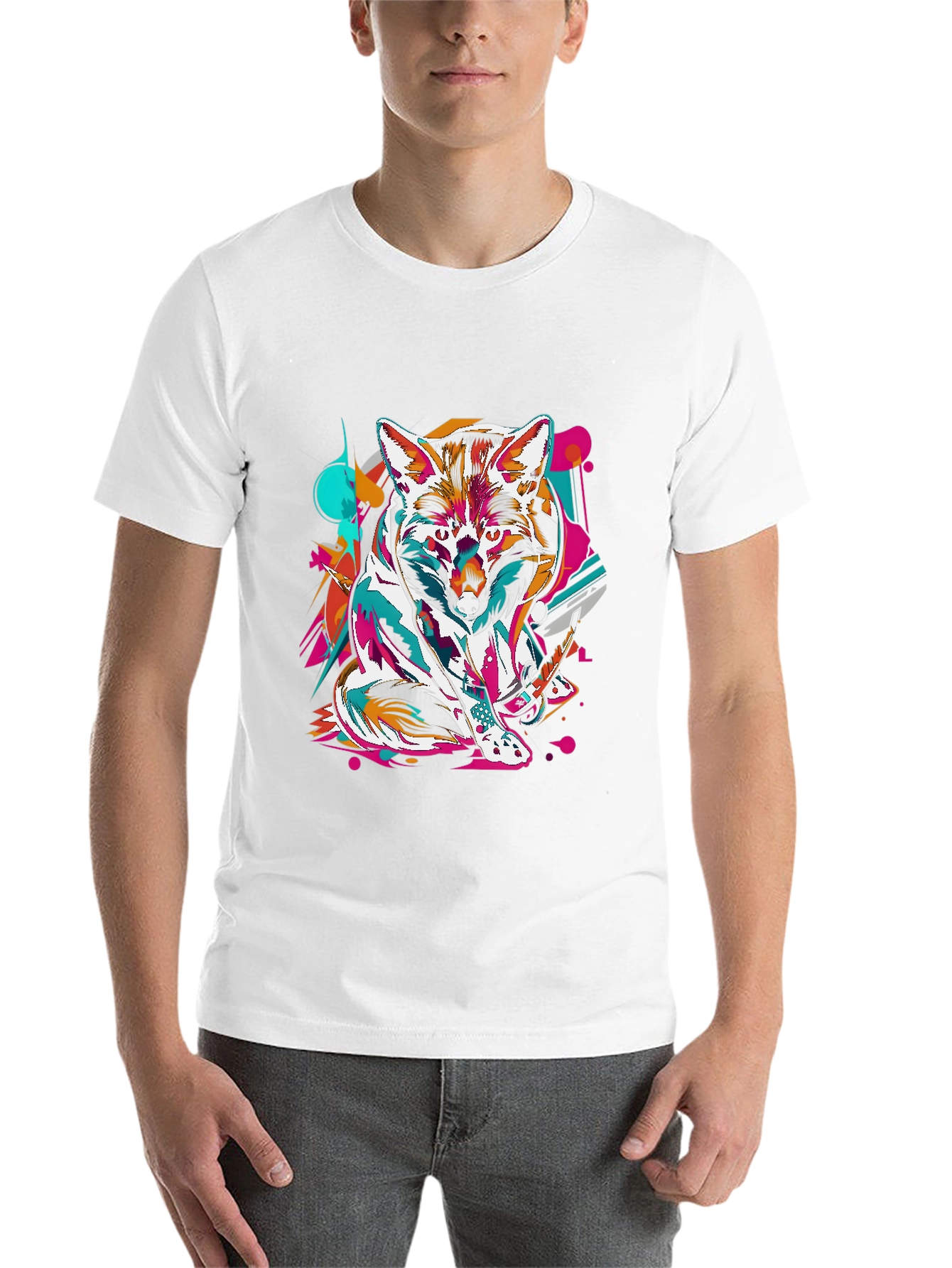 Black Abstract Fox Graphic Black T-Shirt view 14