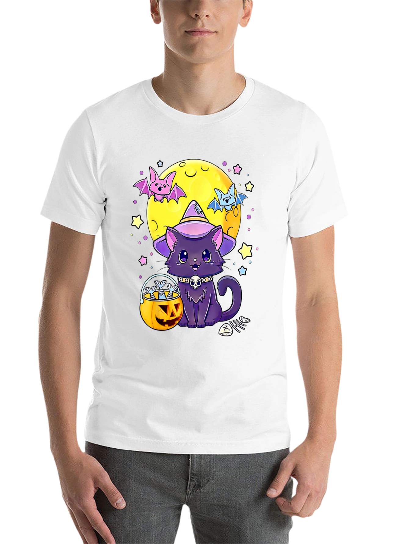 Black Halloween Cat Moon T-Shirt view 14
