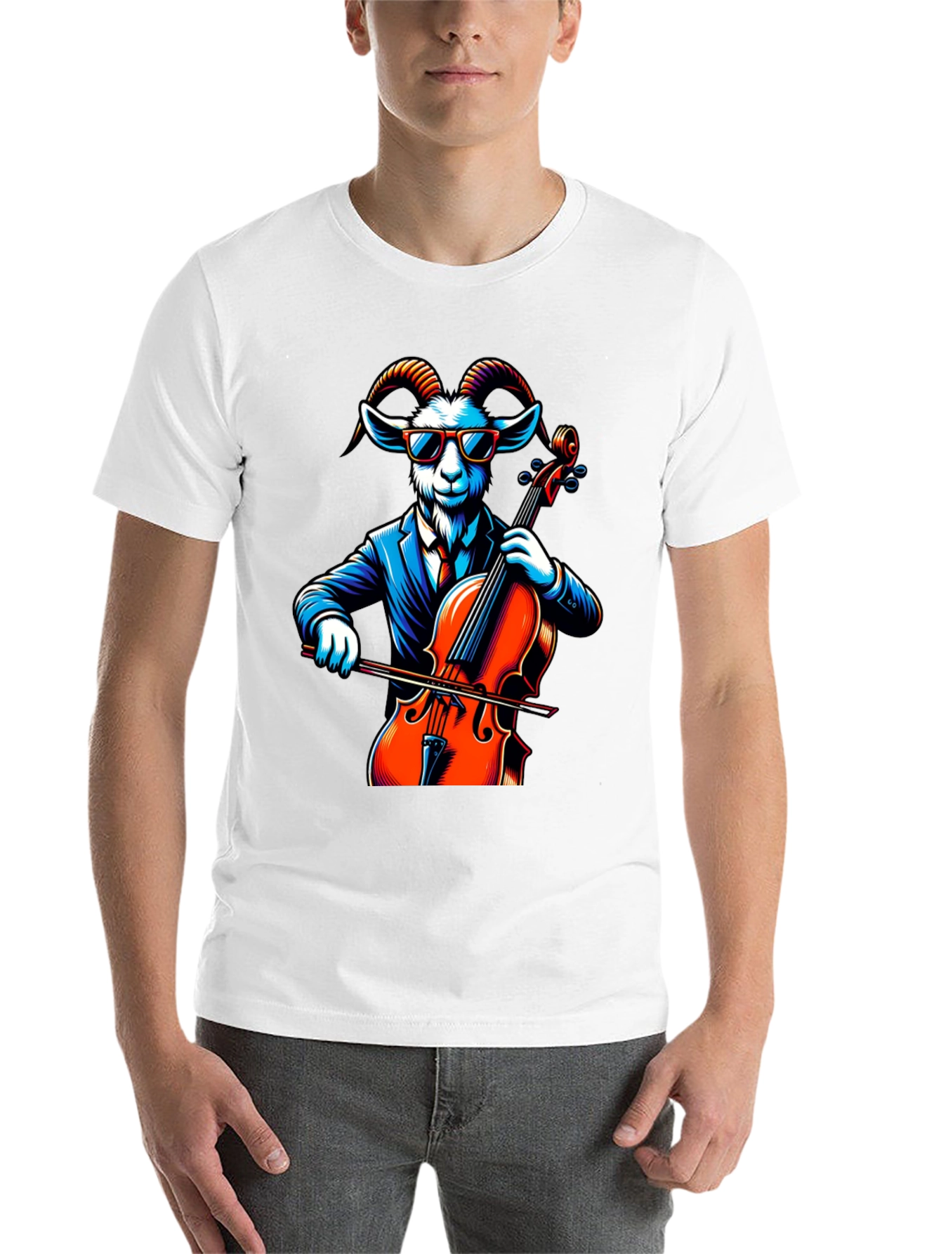 Black Goat Cellist Graphic Tee - Cool Animal Music Lover Shirt view 14