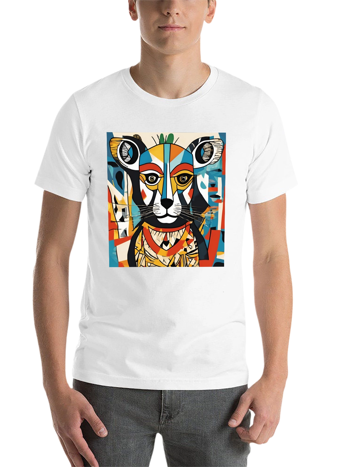 Black Abstract Animal Graphic Tee - Modern Art Shirt view 14