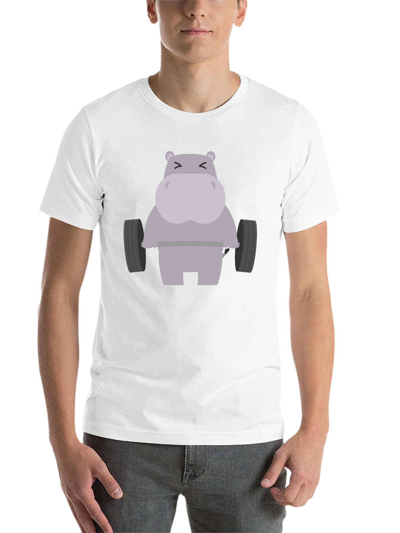 Black Hippo Lifting Weights Graphic T-Shirt - Gym Humor view 14