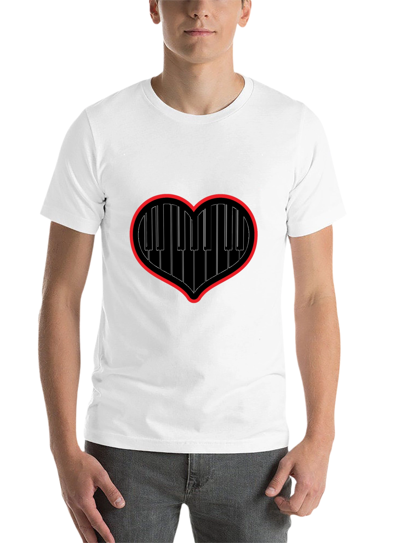 Black Piano Heartbeat Tee - Music Lover's Black T-Shirt view 14