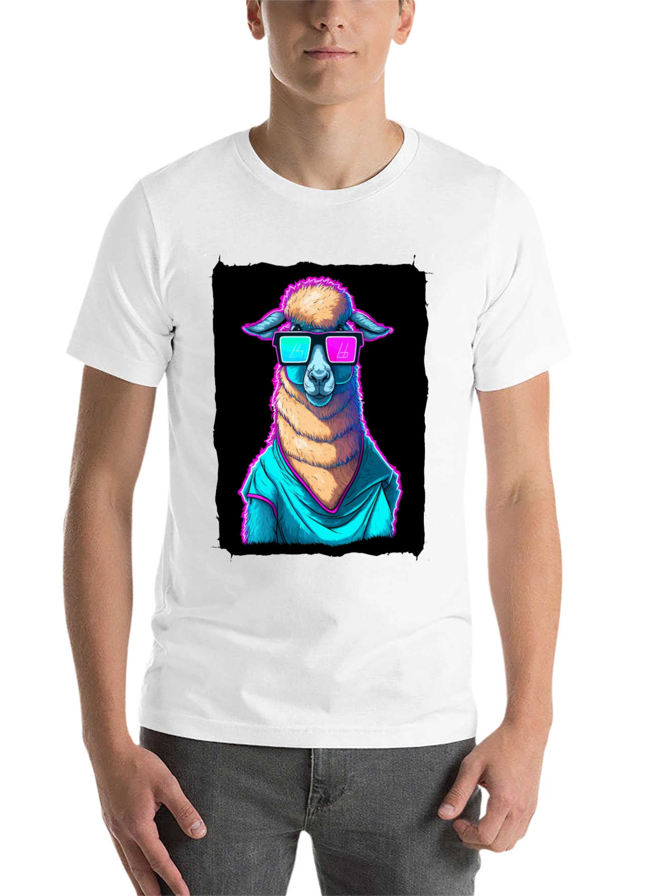 Black Cool Llama Graphic Tee - Retro Style view 14