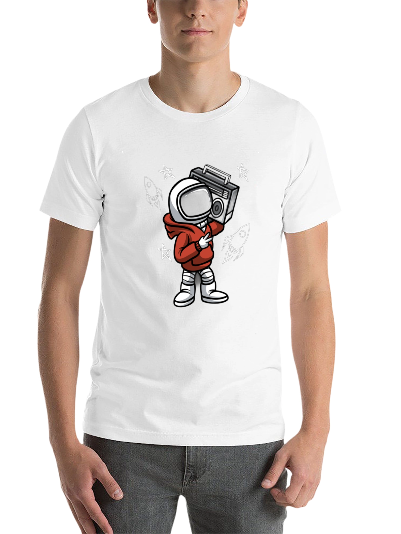 Black Astronaut Boombox Graphic Tee - Stylish Spaceman Design view 14