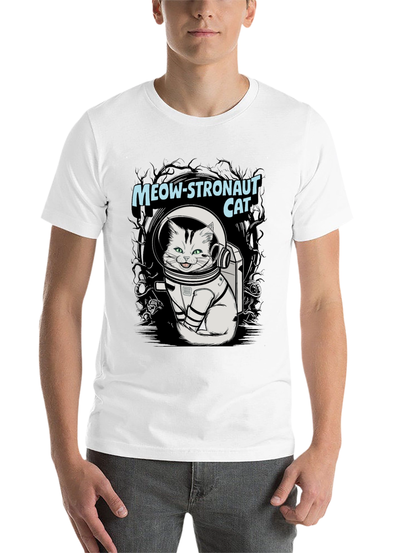 Black Meow-stronaut Cat Graphic T-Shirt - Space Adventure Tee view 14