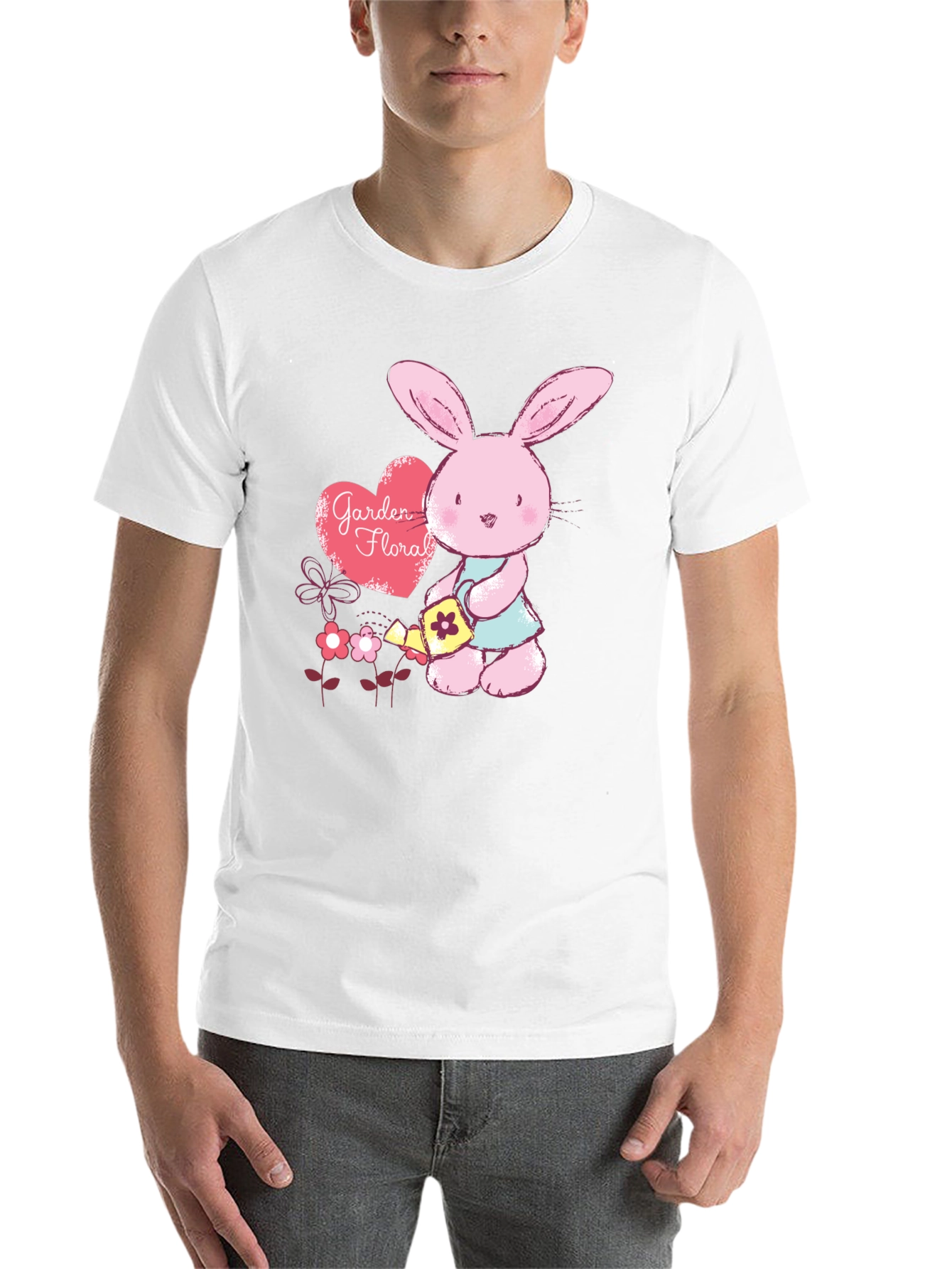Black Cute Bunny Gardener T-Shirt - Floral Garden Design view 14