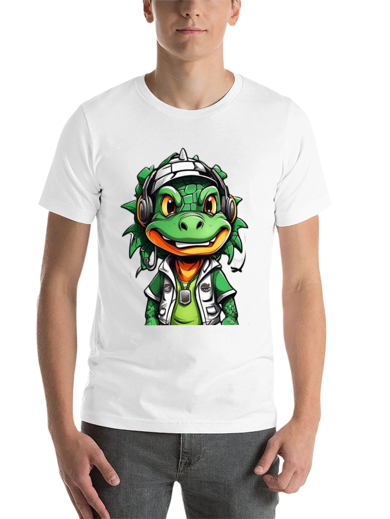 Black Cool Cartoon Lizard Graphic T-Shirt view 14