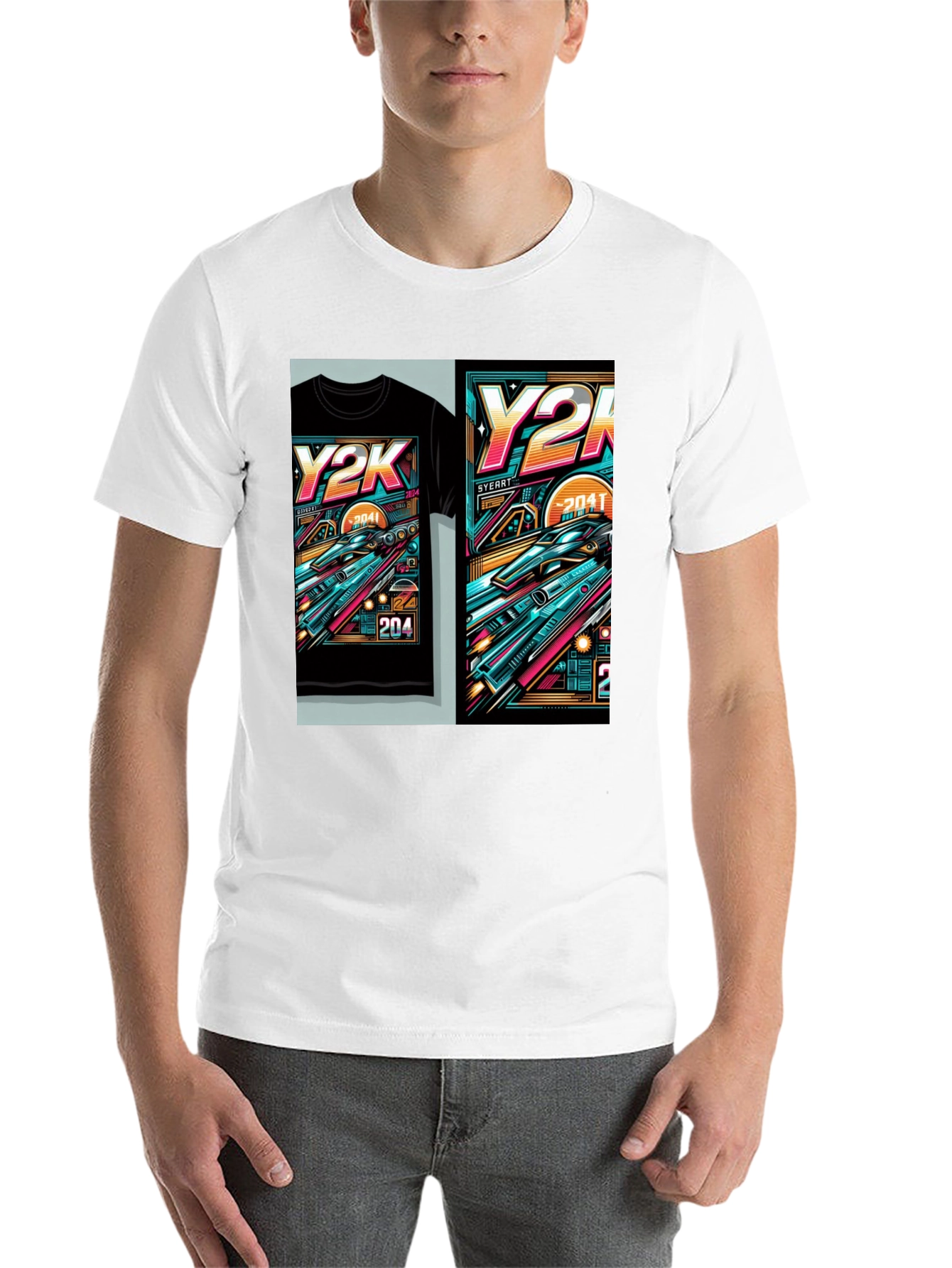 Black Y2K Graphic Tee - Retro Futuristic Design view 14