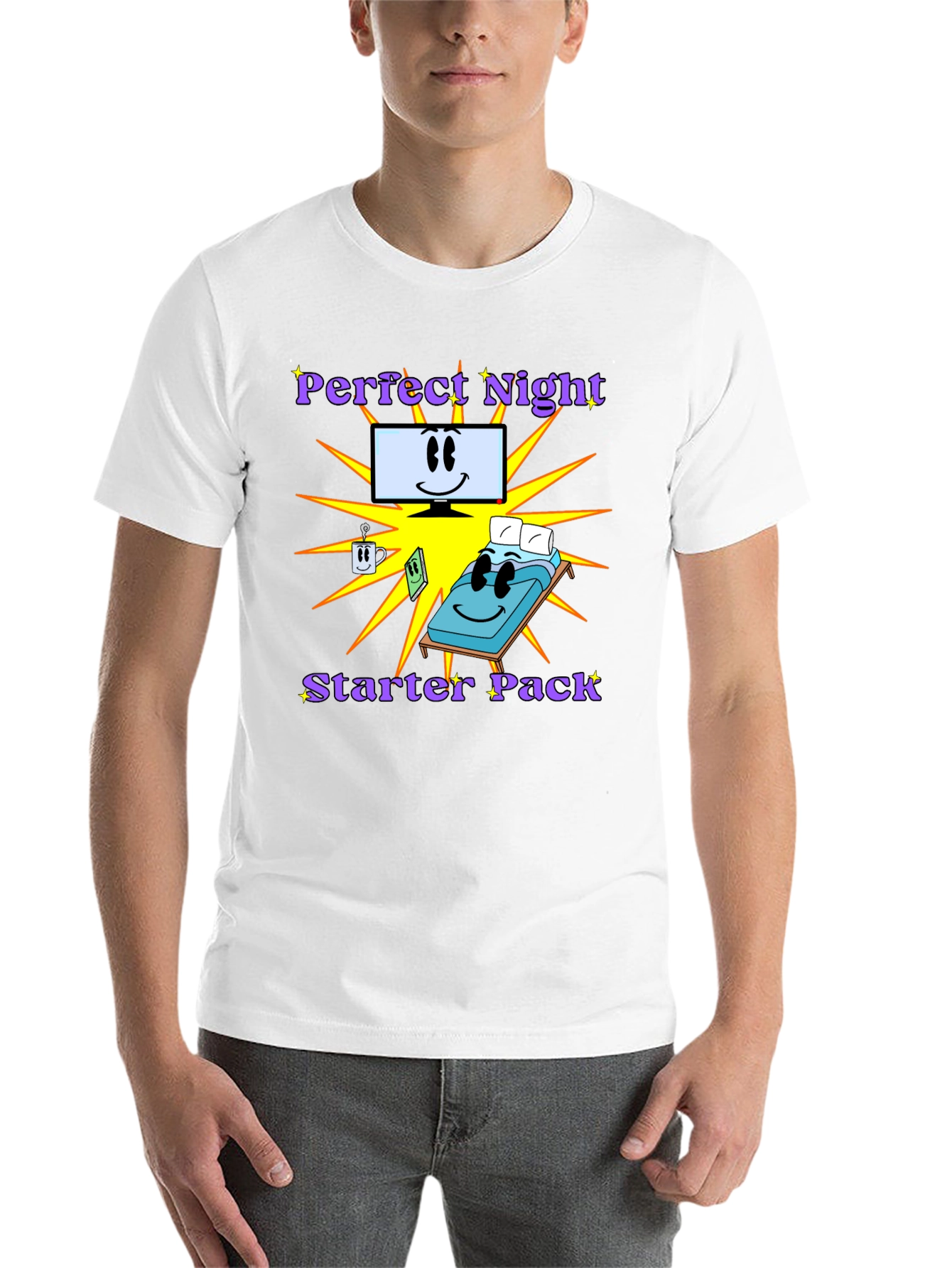 Black Perfect Night Starter Pack T-Shirt - Comfy Cartoon Tee view 14