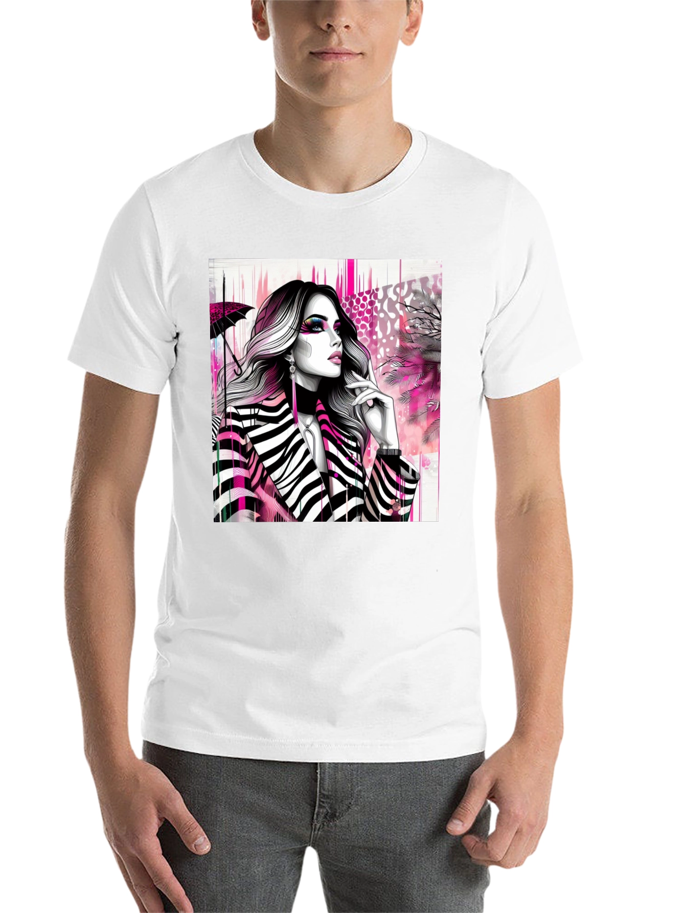 Black Stylish Woman Zebra Print Tee - Modern Streetwear view 14