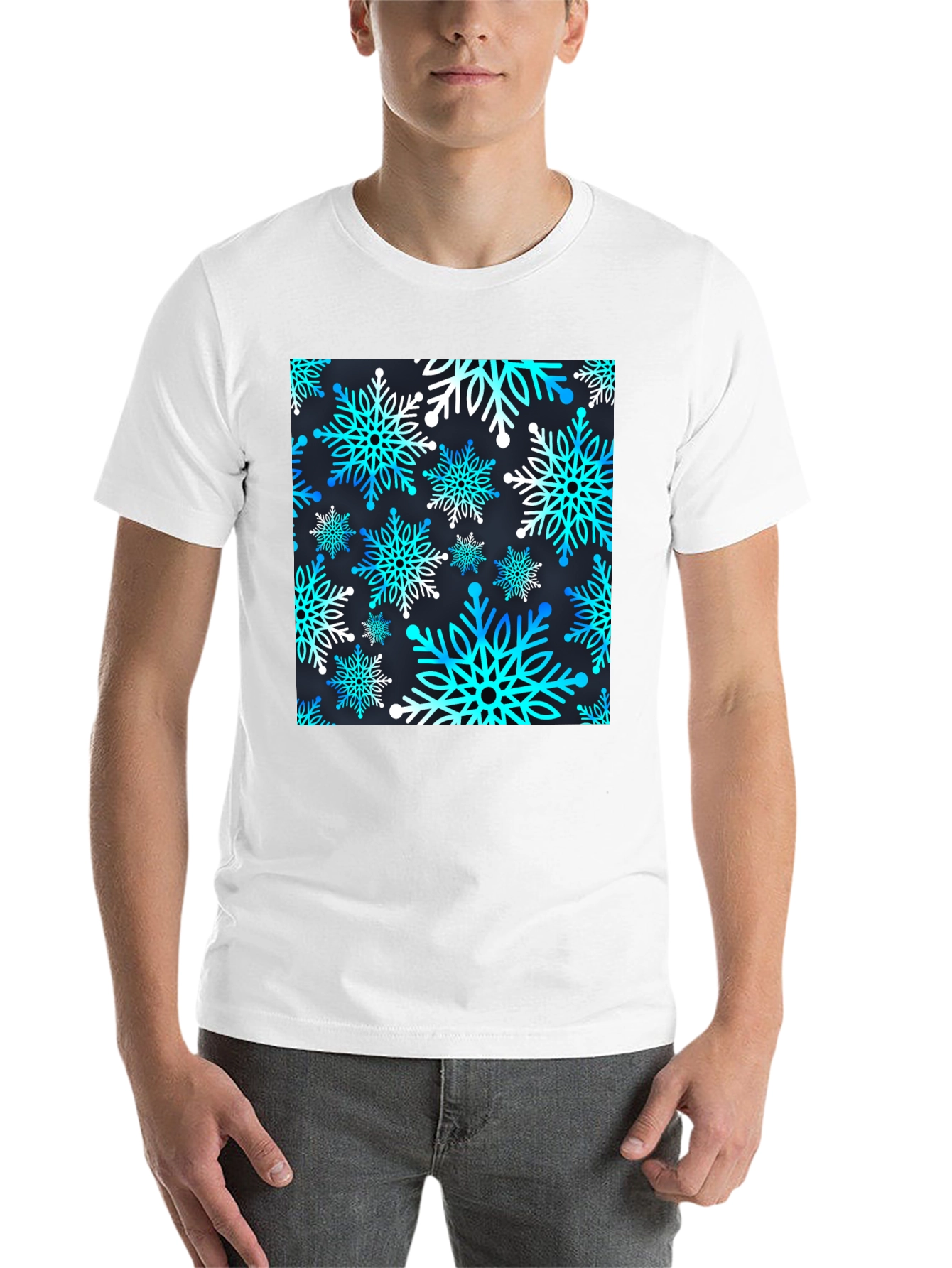 Black Snowflake Pattern T-Shirt view 14