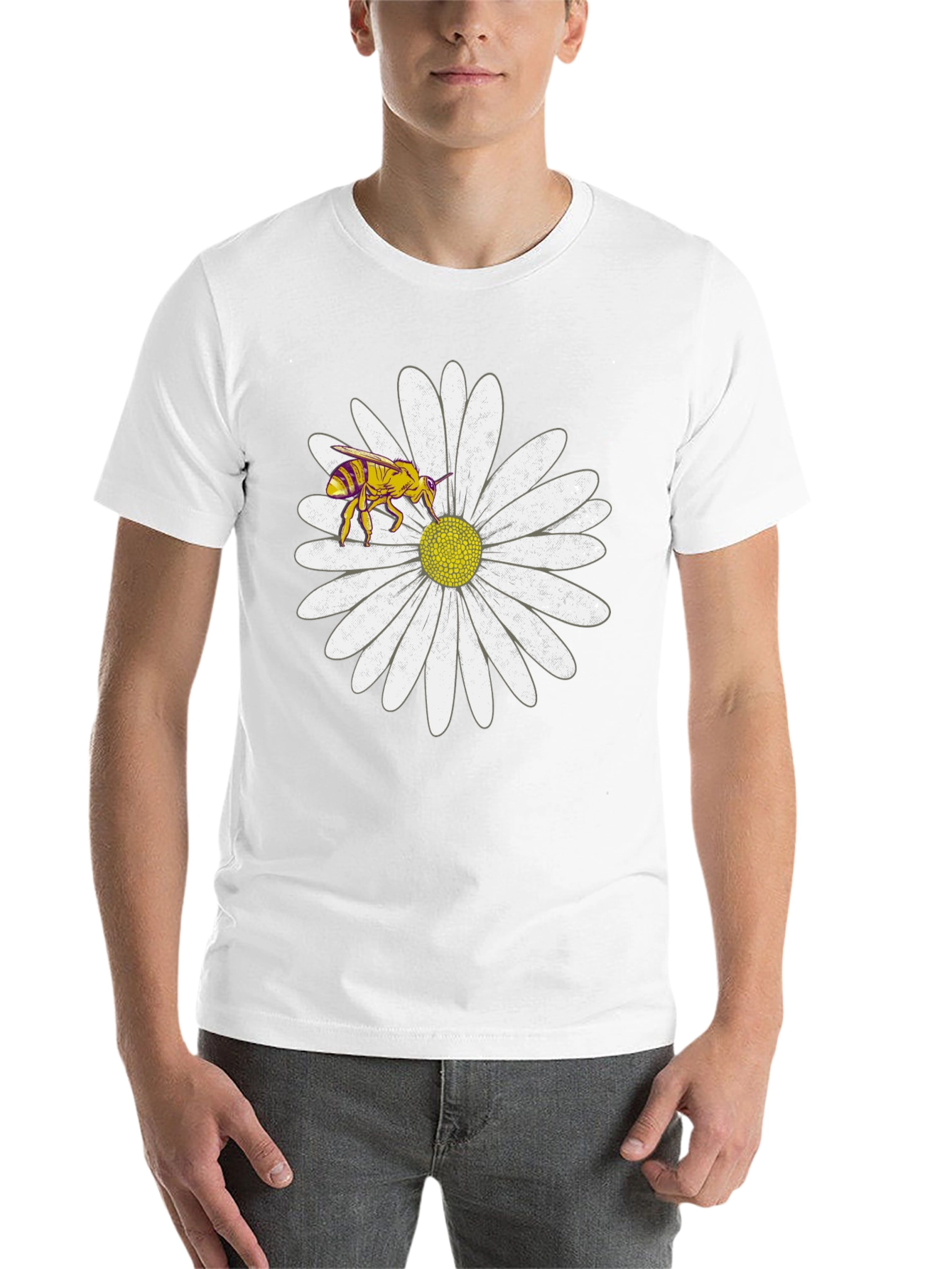 Black Bee on Daisy Graphic Tee - Black Cotton T-Shirt view 14
