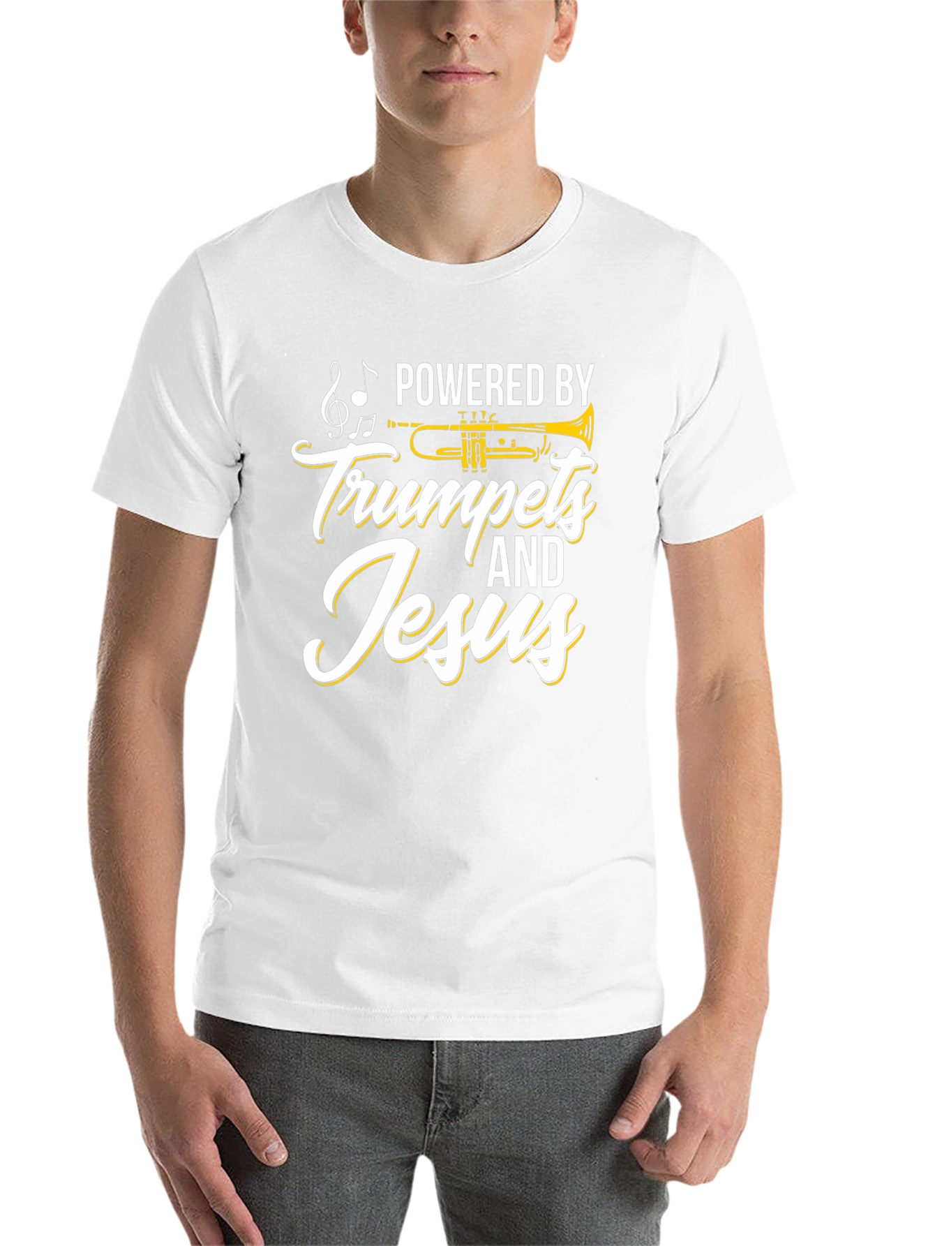 Black Powered by Trumpets & Jesus Black T-Shirt view 14