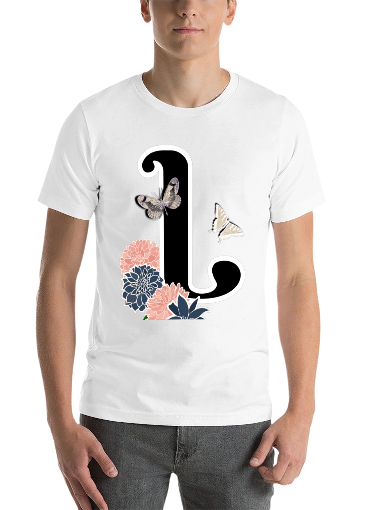 Black Floral Initial 'L' Black T-Shirt view 14