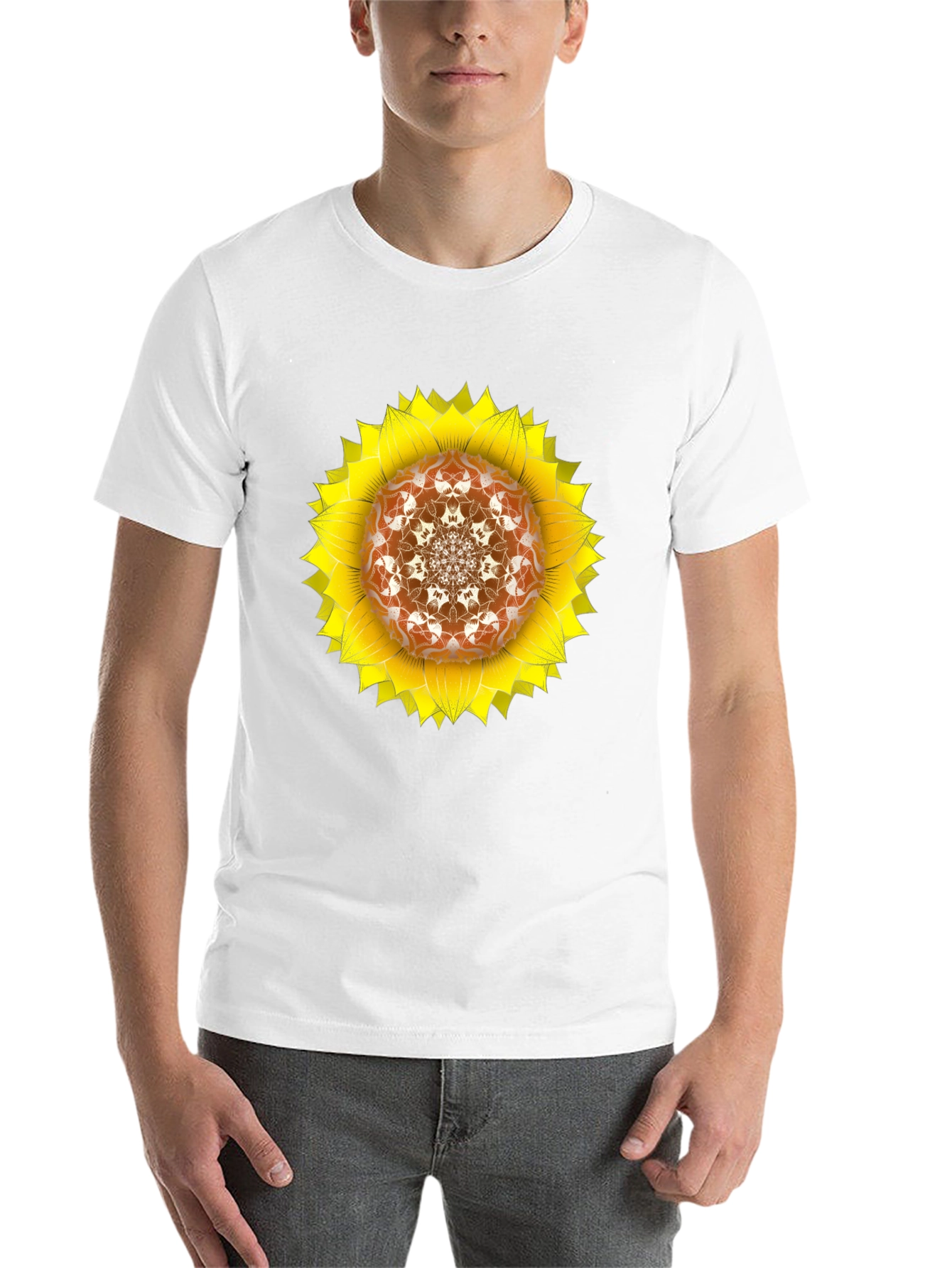 Black Sunflower Mandala Black T-Shirt view 14