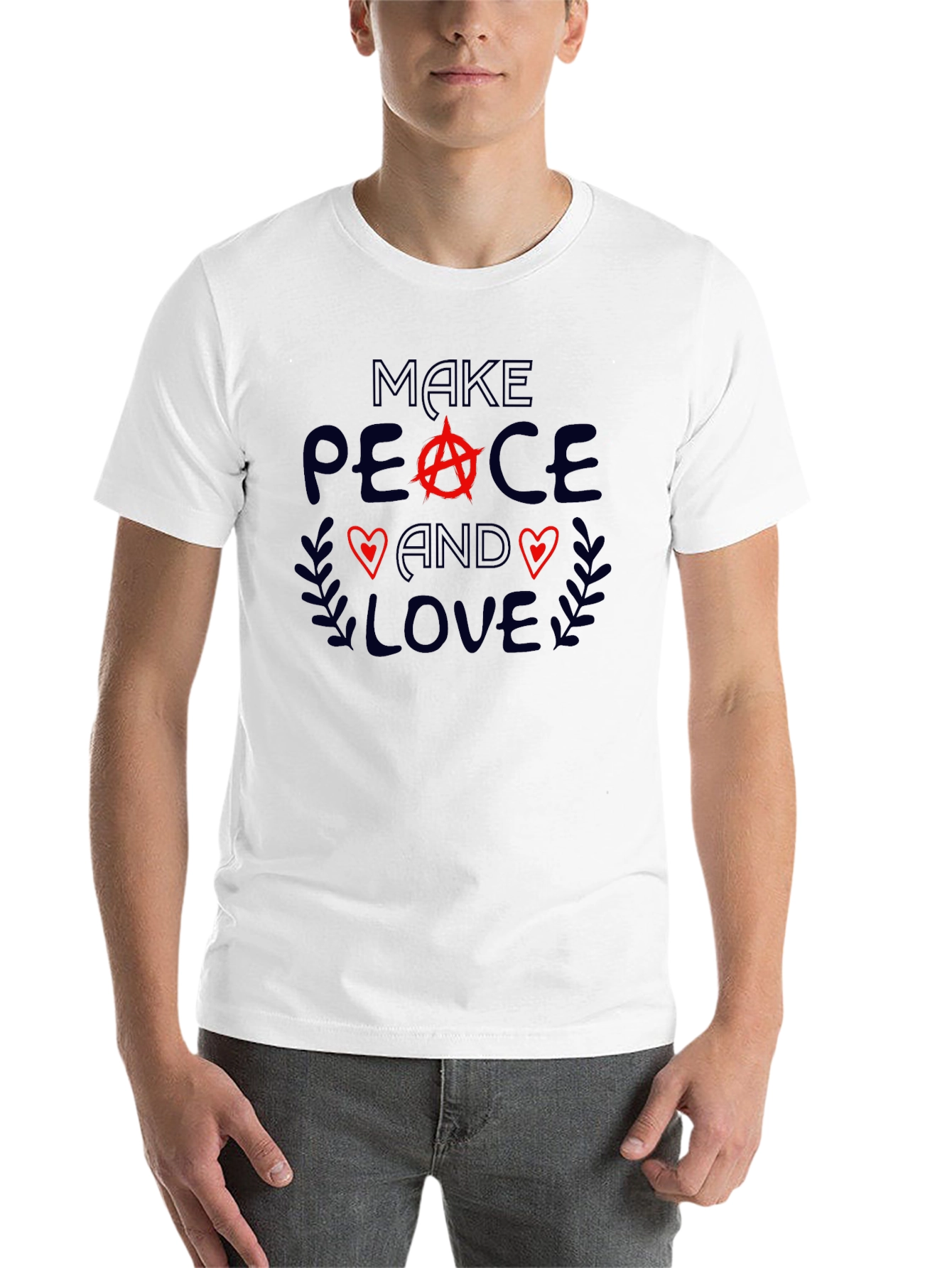 Black Make Peace and Love Graphic T-Shirt - Unisex view 14