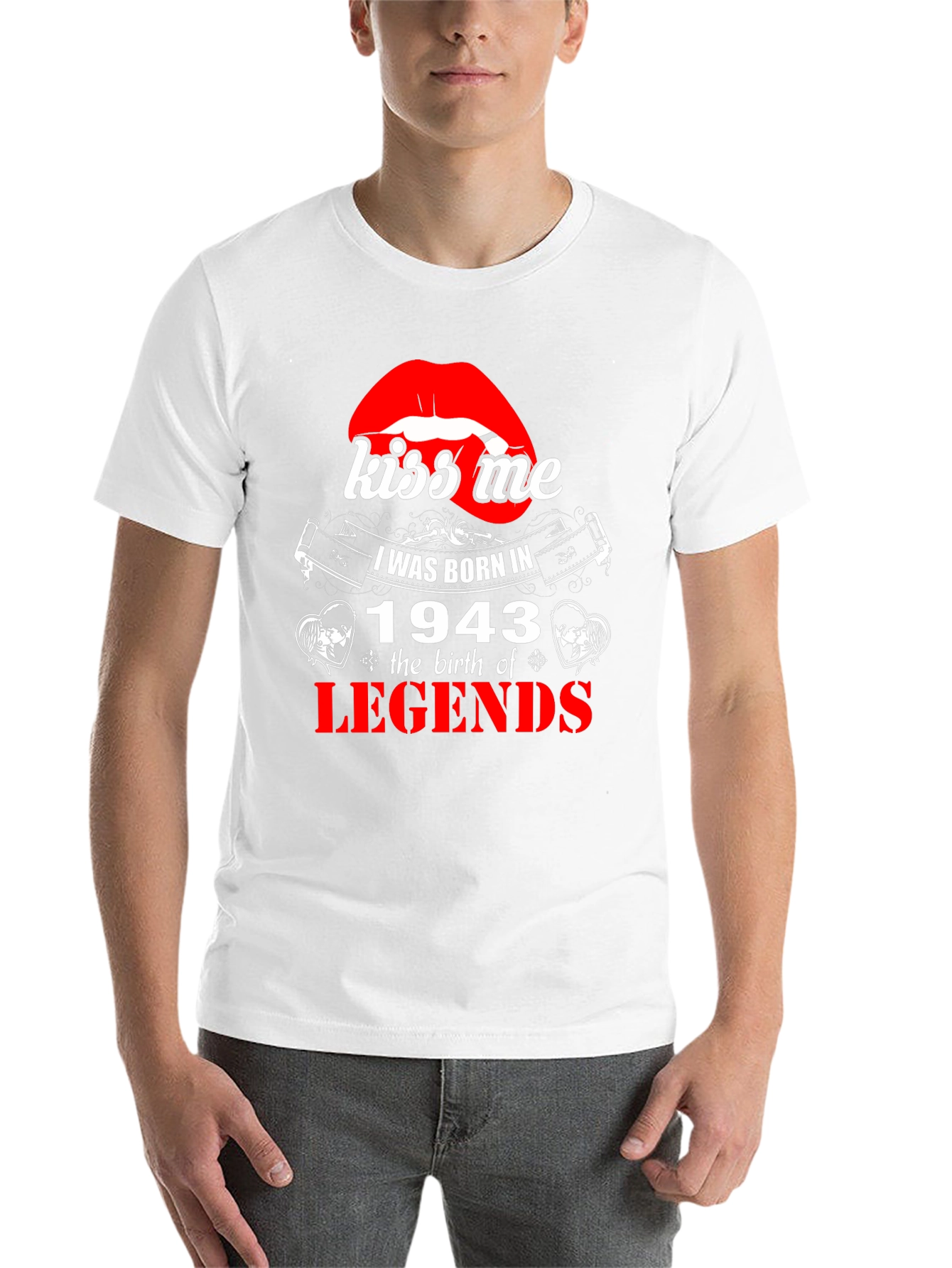 Black Kiss Me - Born in 1943 - Legend T-Shirt view 14