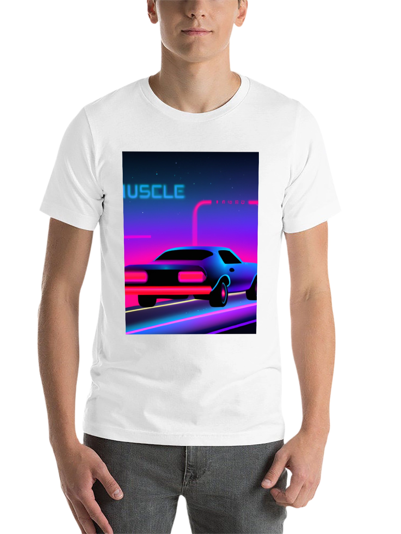 Black Retro Muscle Car Graphic Tee - Black Cotton T-Shirt view 14