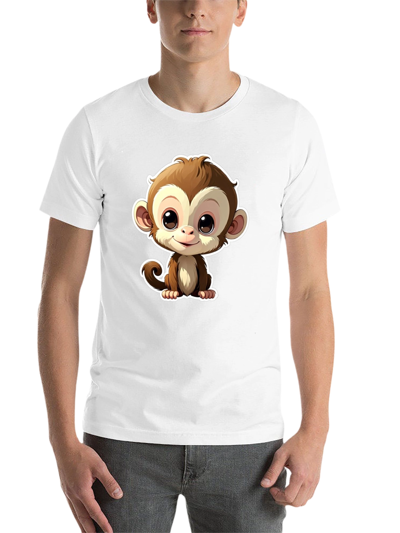 Black Cute Monkey Graphic Tee - Black Casual T-Shirt view 14