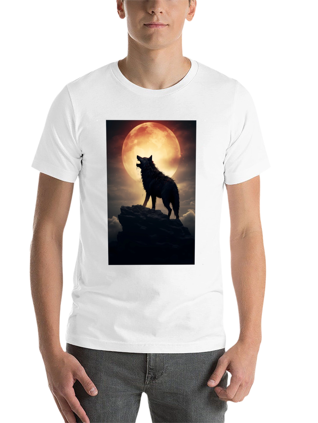 Black Wolf Howling at Moon Graphic Tee view 14