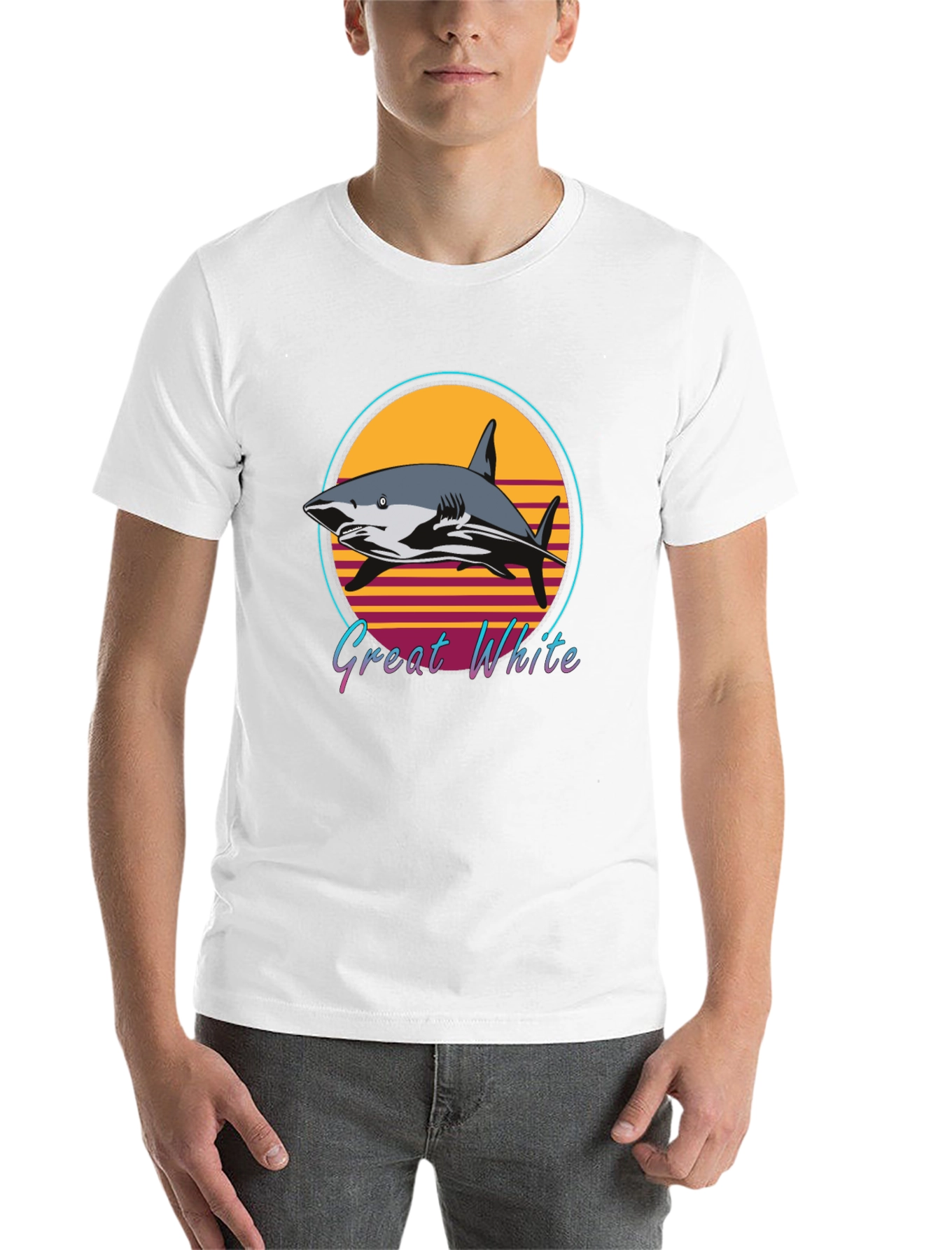 Black Great White Shark Retro Style T-Shirt view 14