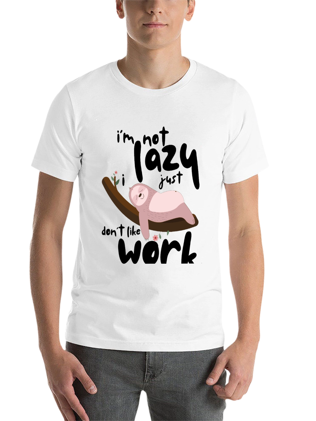 Black Lazy Sloth T-Shirt: Don't Like Work! view 14