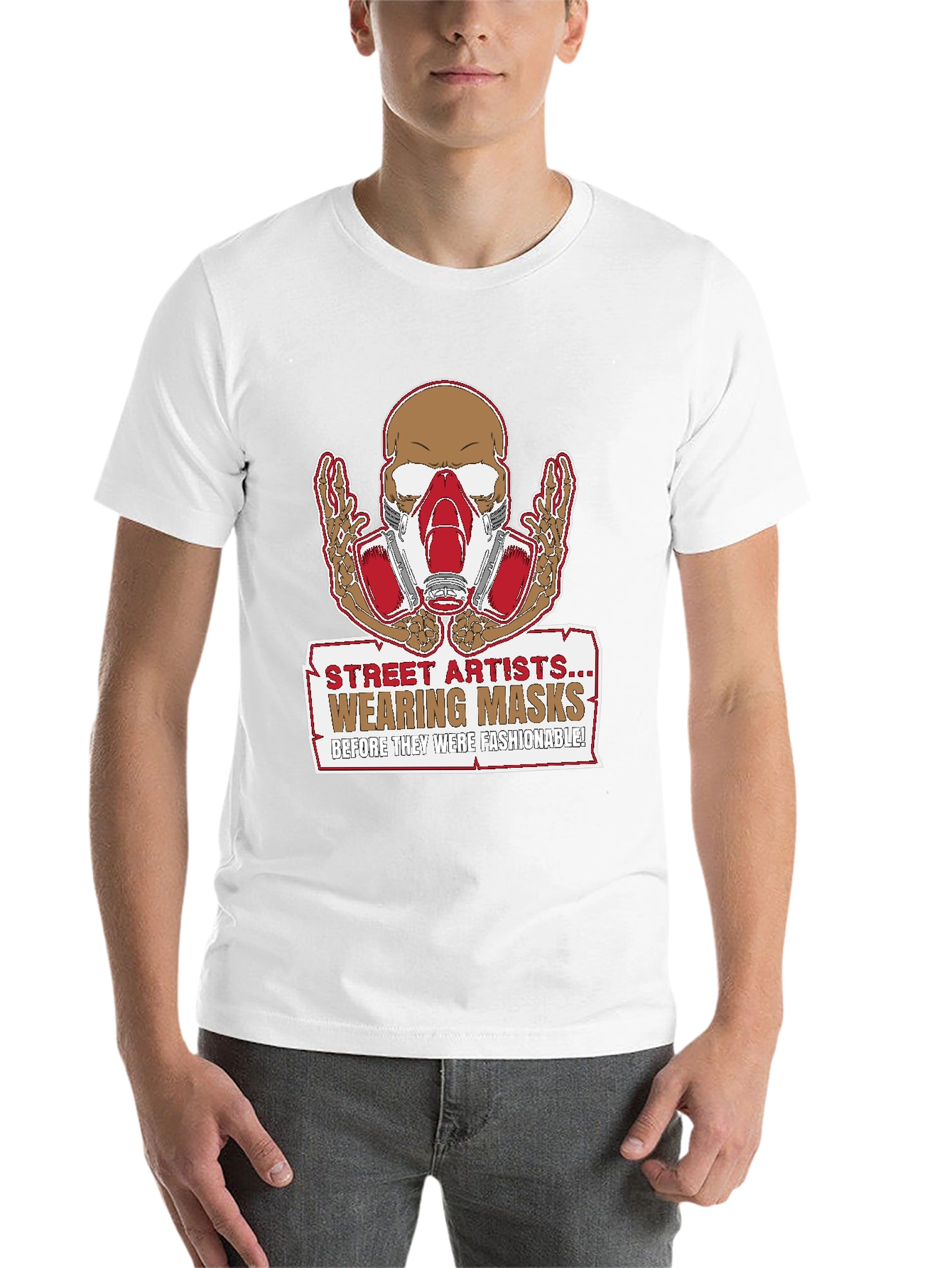 Street Artist Mask Skeleton Graphic T-Shirt - 14