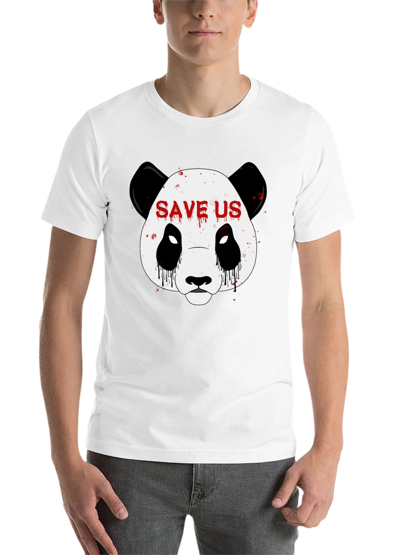 Black Save Us Panda Graphic Print Black T-Shirt view 14