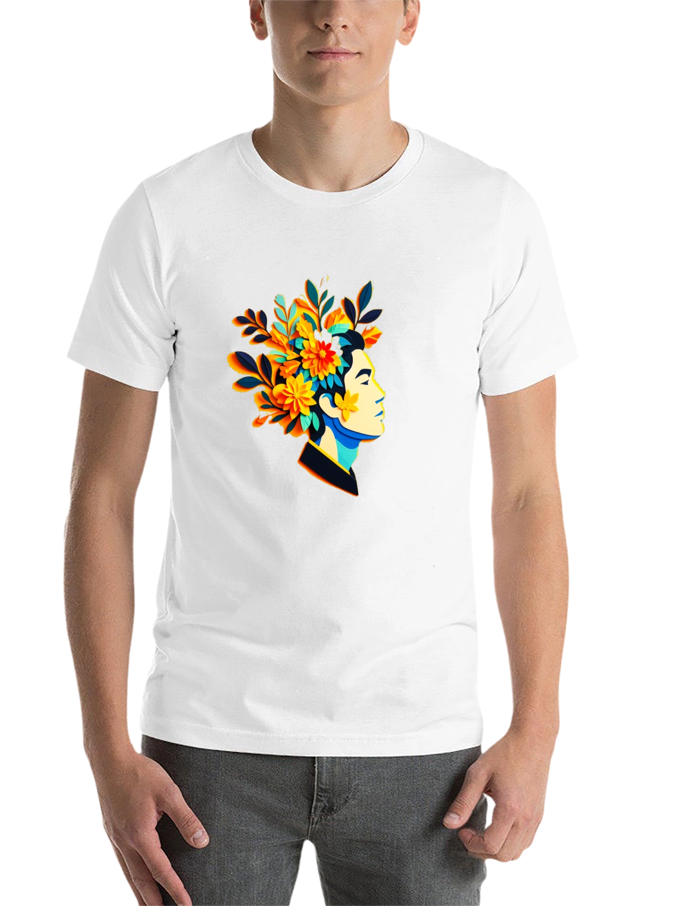 Black Floral Head T-Shirt - Unique Graphic Tee view 14