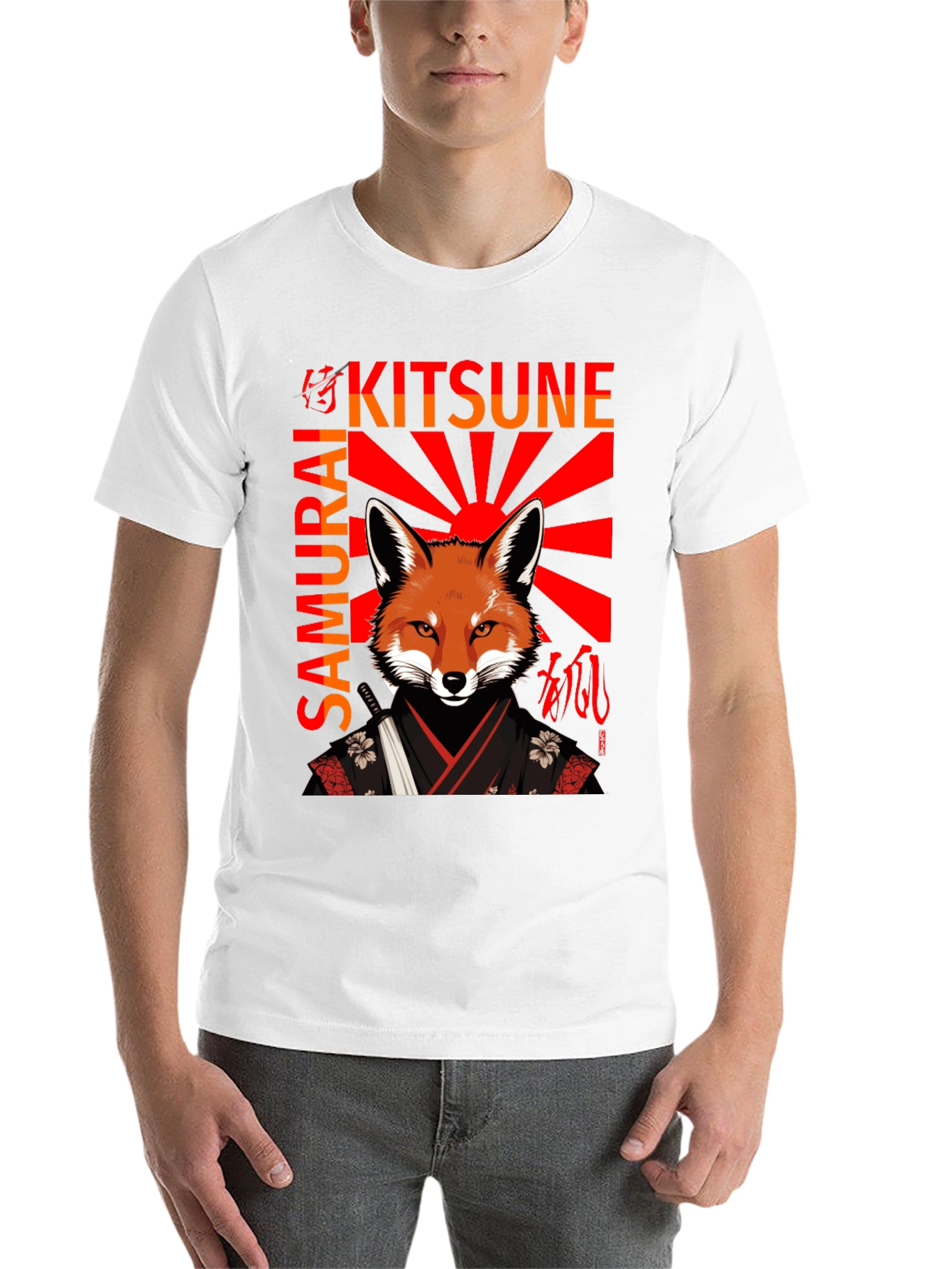 Black Samurai Kitsune T-Shirt Japanese Fox Warrior Design view 14