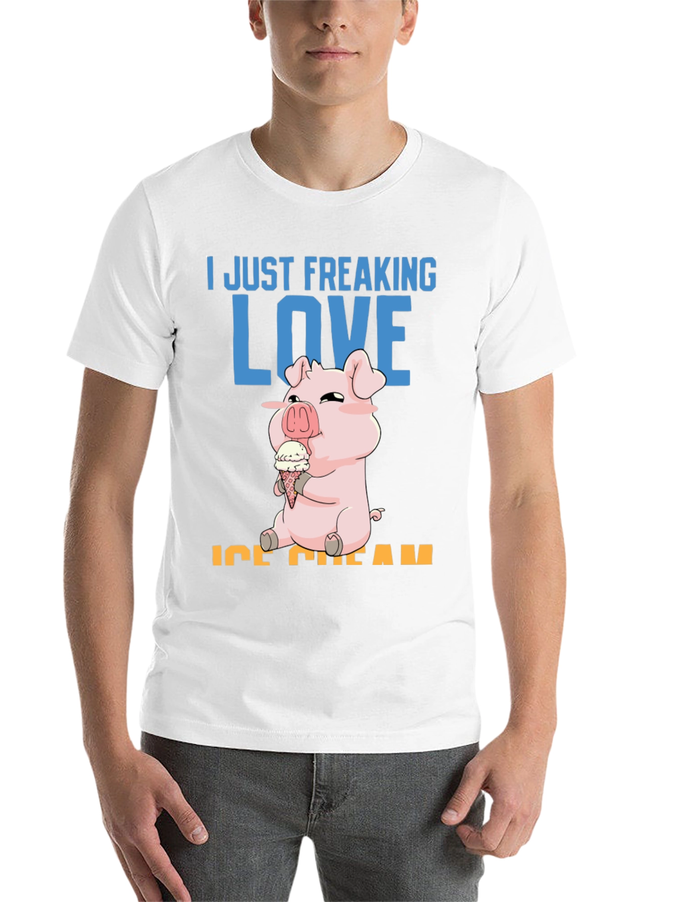 Black I Just Freaking Love Ice Cream Pig T-Shirt view 14