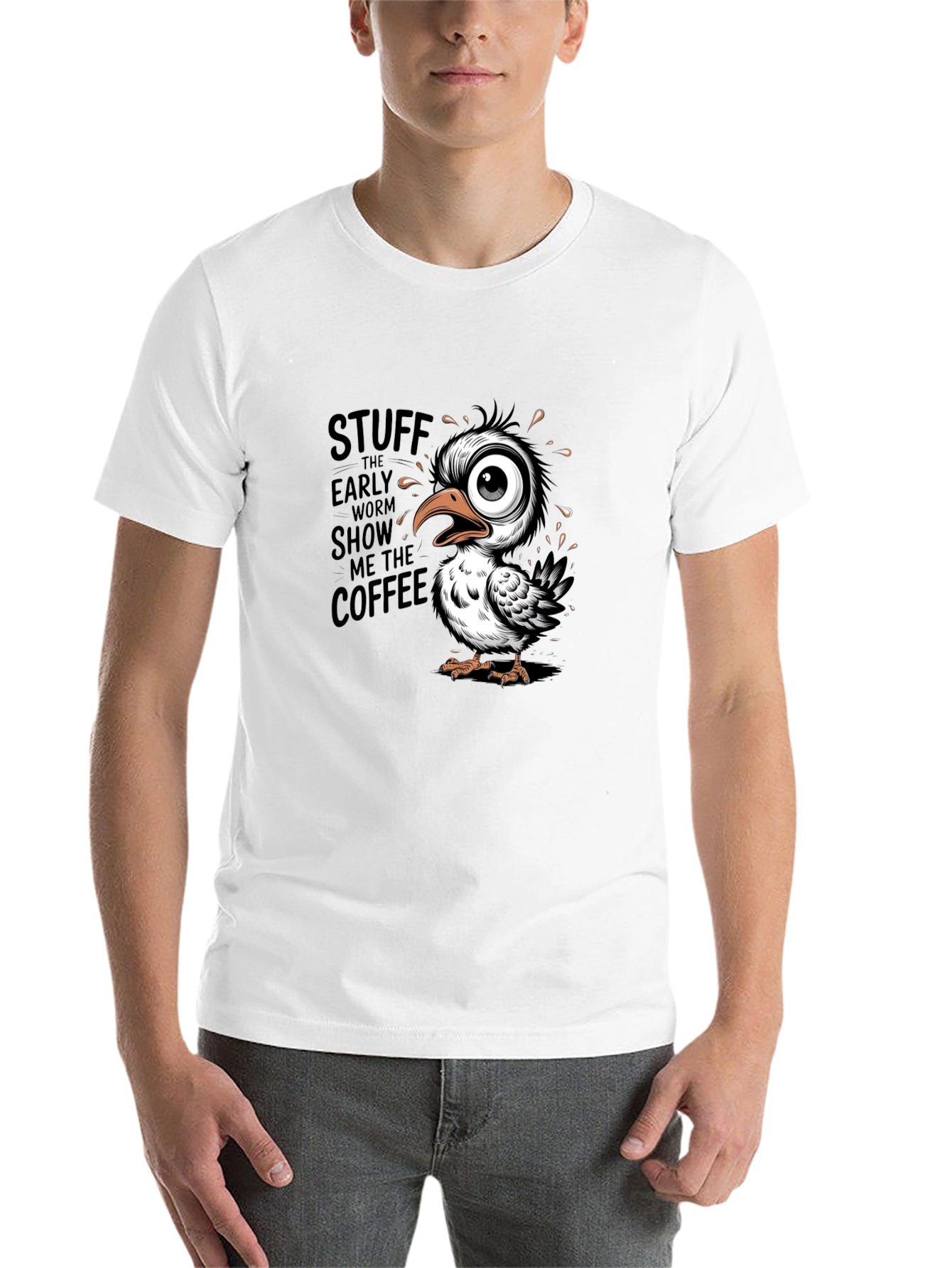 Black Funny Coffee Bird Graphic Black T-Shirt view 14