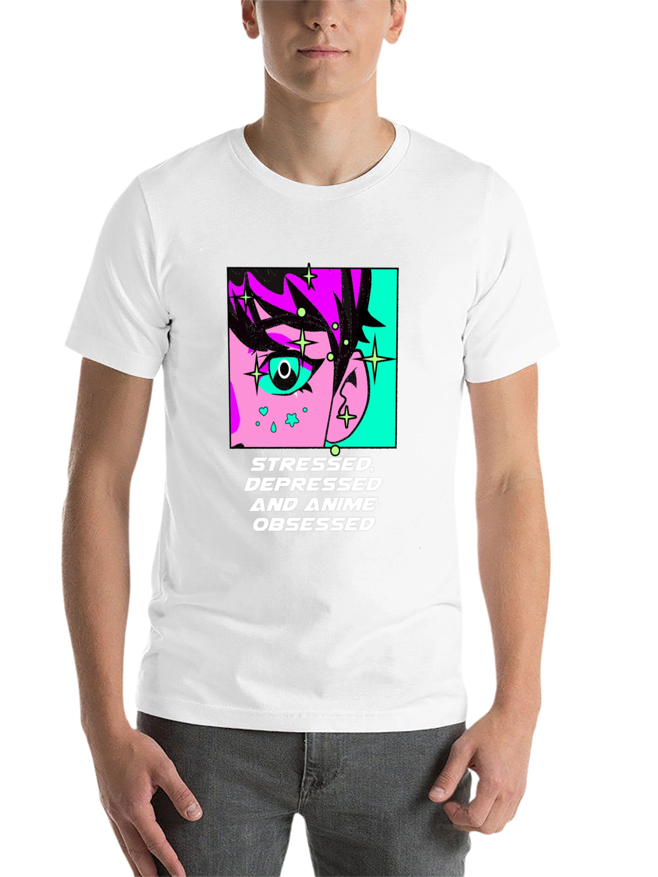 Black Stressed Depressed Anime Obsessed Black T-Shirt view 14