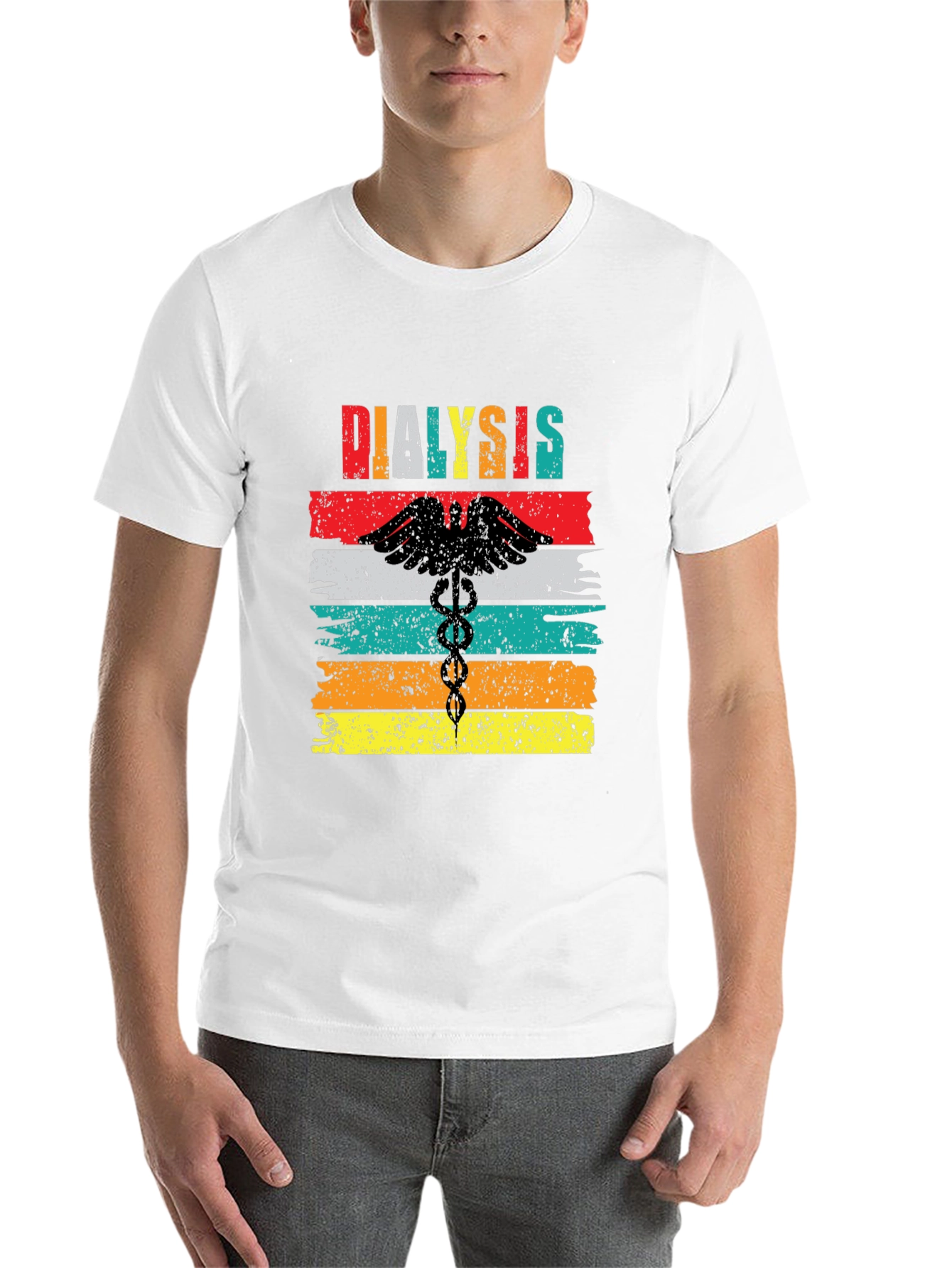 Black Dialysis Caduceus Retro Style T-Shirt view 14