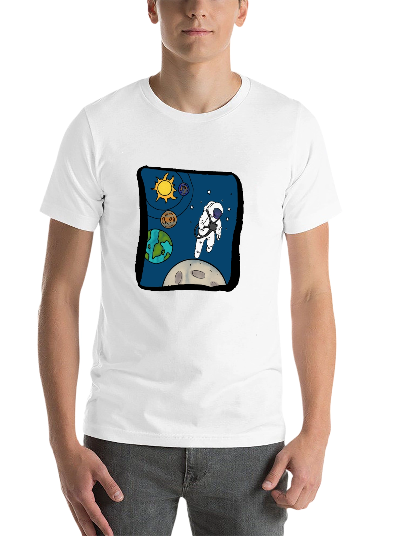 Black Astronaut in Space Graphic Tee - Cool Black T-Shirt view 14