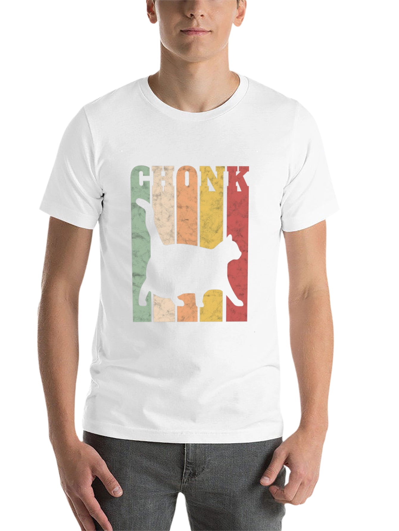 Black Chonk Cat Retro Style T-Shirt view 14