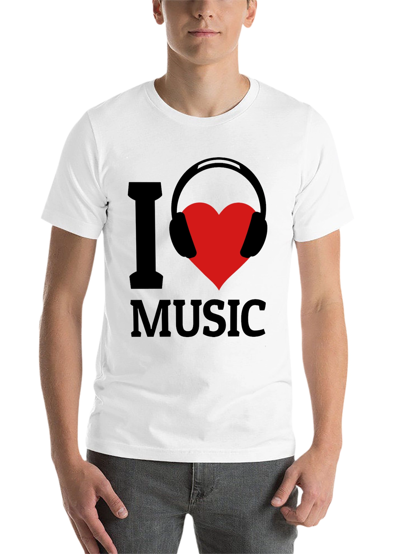 Black I Love Music T-Shirt - Heart Headphones Graphic Tee view 14