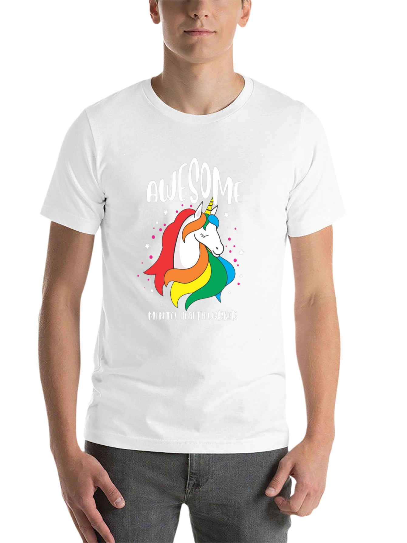 Black Awesome Mental Health Worker Unicorn T-Shirt view 14