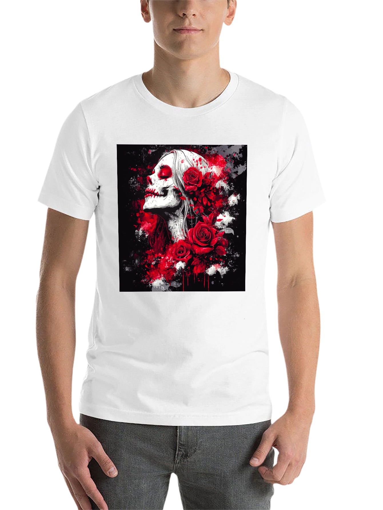Black Skull & Roses Graphic Tee view 14