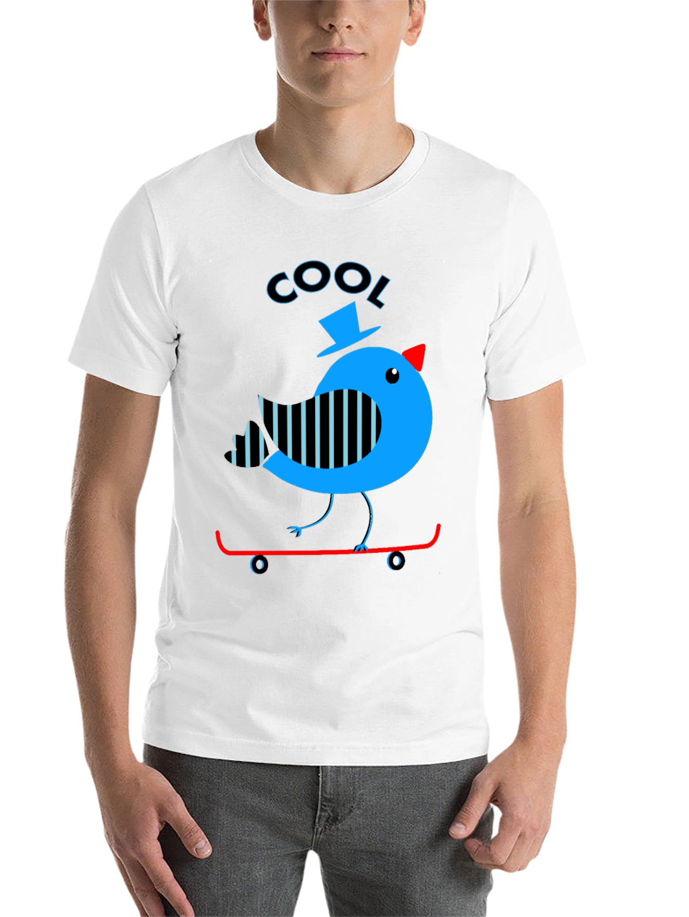 Black Cool Bird on Skateboard Graphic Tee view 14