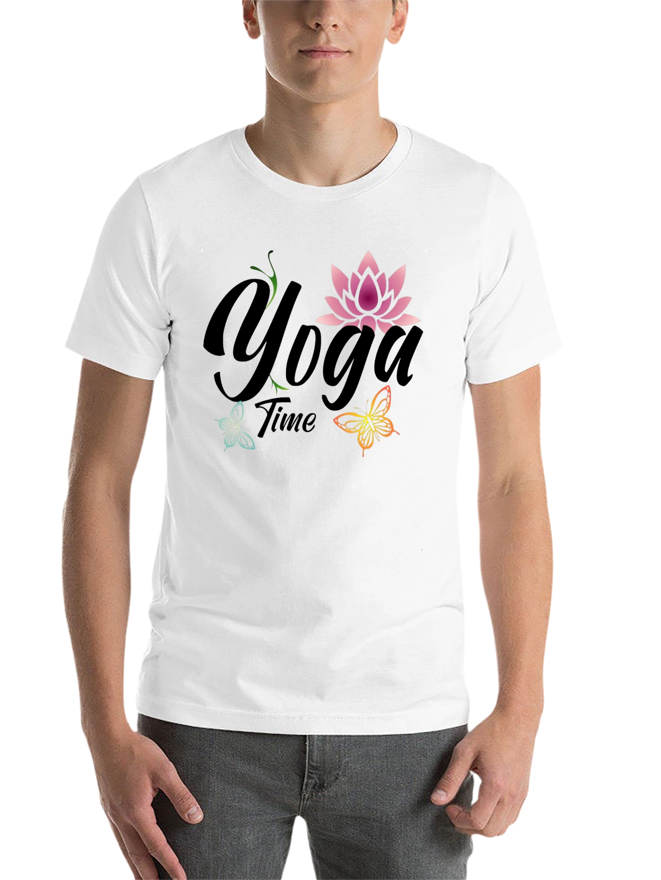 Black Yoga Time T-Shirt - Lotus Flower Butterfly Tee view 14