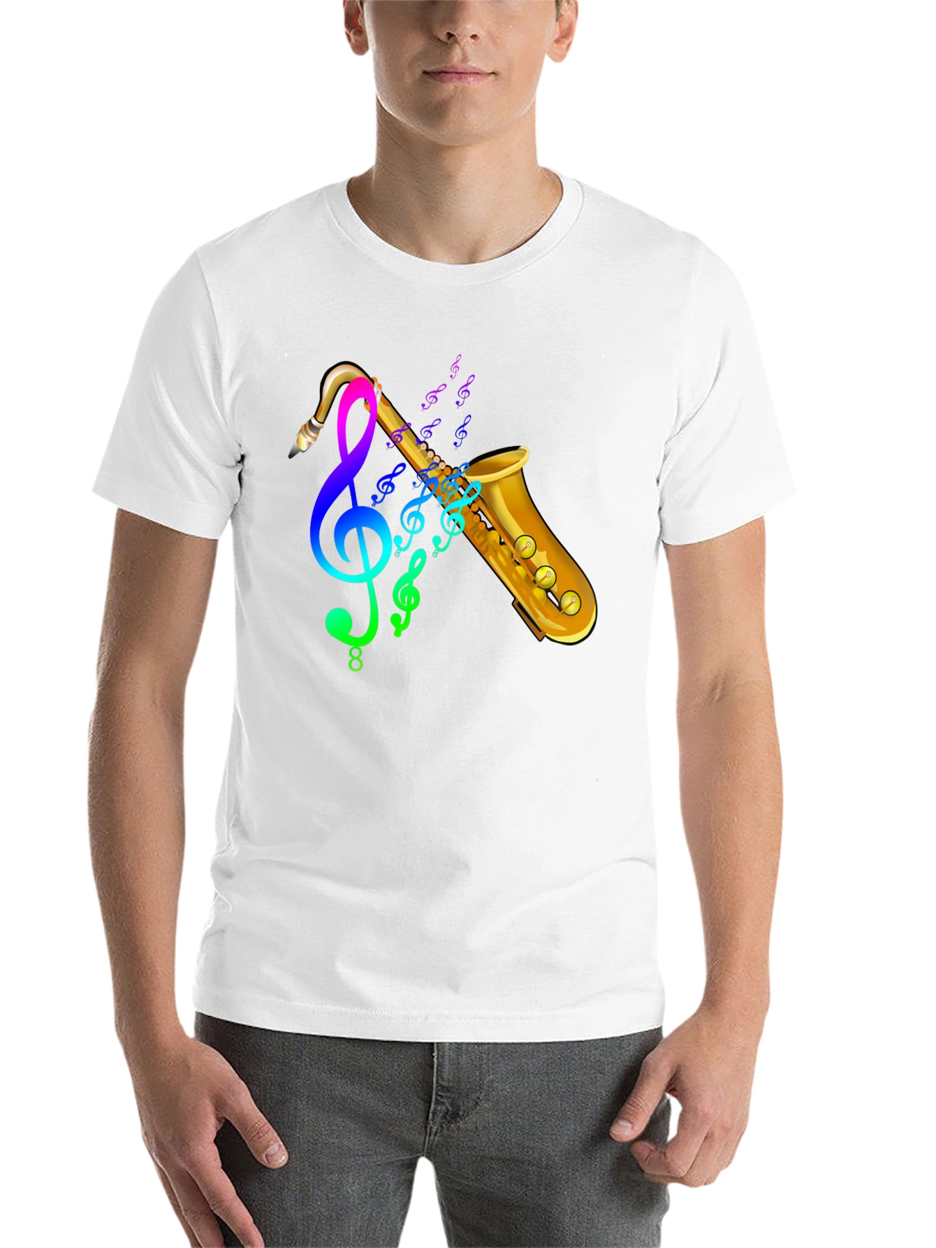 Black Saxophone & Music Notes Graphic Black T-Shirt view 14