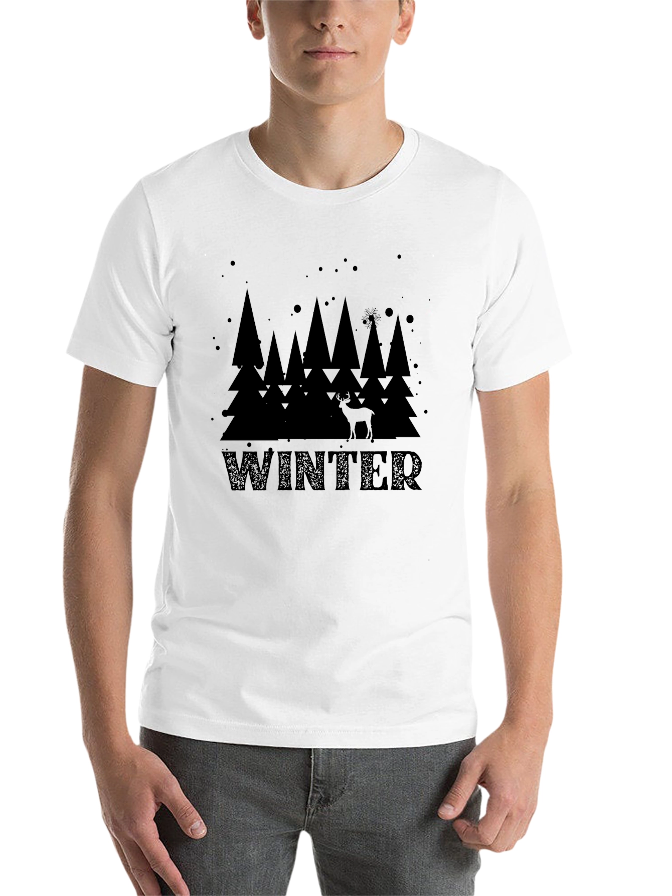 Black Winter Forest Graphic Print T-Shirt view 14