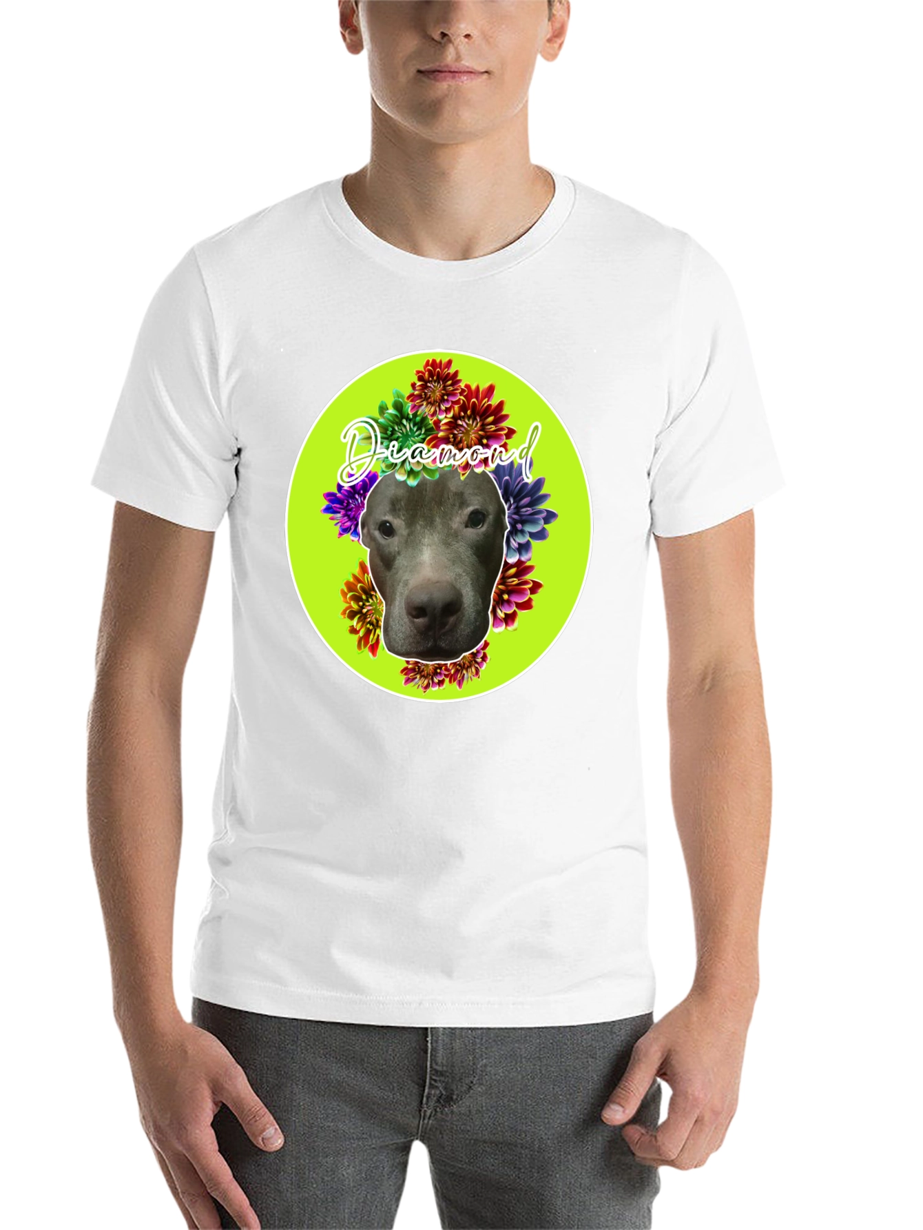 Diamond Dog Floral T-Shirt - Custom Pet Tee - 14