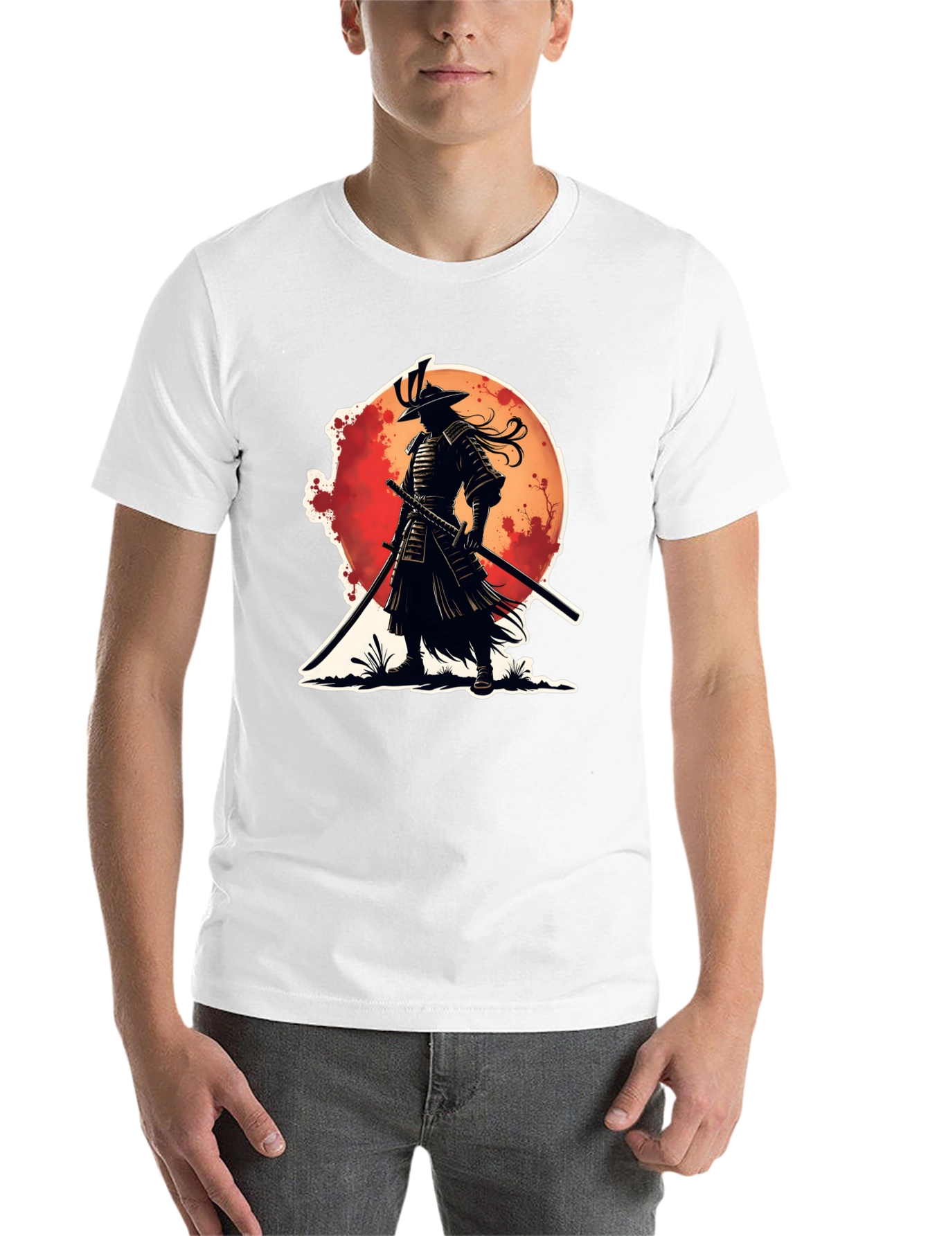 Black Samurai Warrior Graphic Tee - Black Cotton Blend view 14