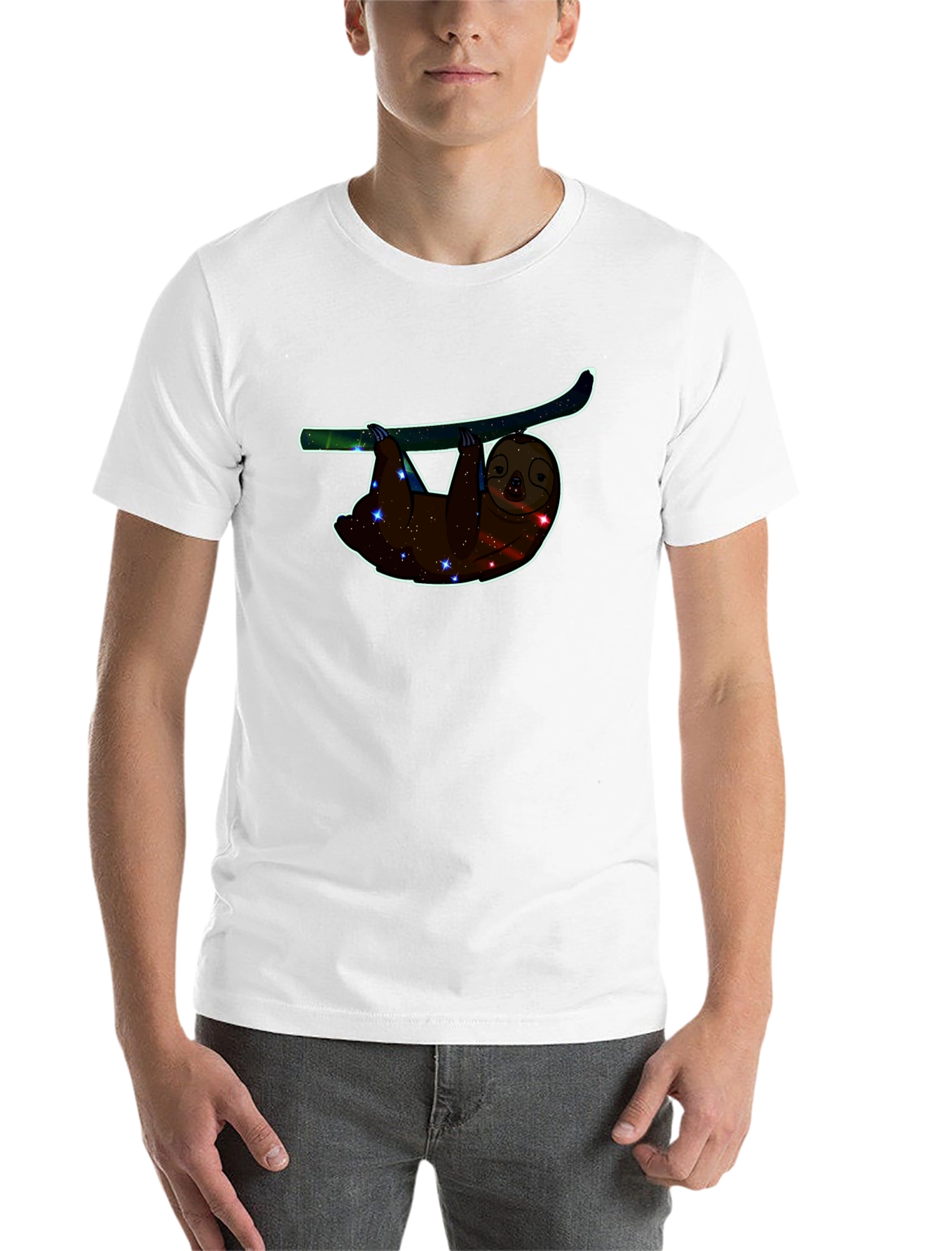 Black Sloth Galaxy T-Shirt - Comfortable Black Cotton Tee view 14