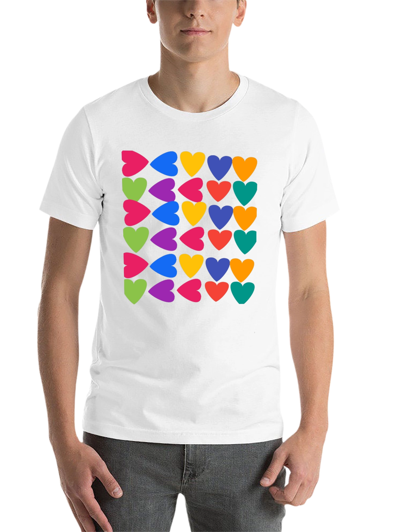 Black Colorful Hearts Pattern Black T-Shirt view 14
