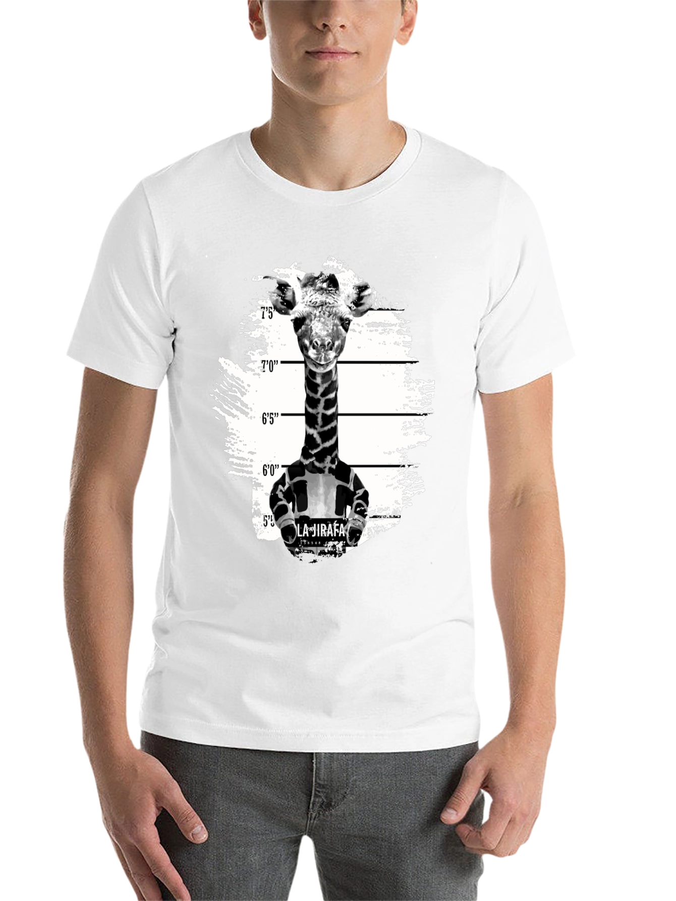 Black Giraffe Mugshot Graphic T-Shirt - Funny Animal Tee view 14
