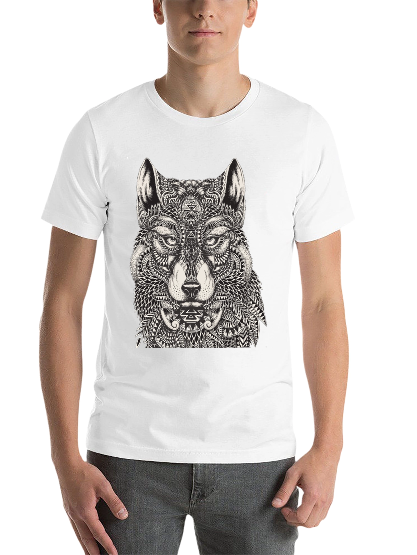 Black Wolf Graphic Print Black T-Shirt for Men view 14