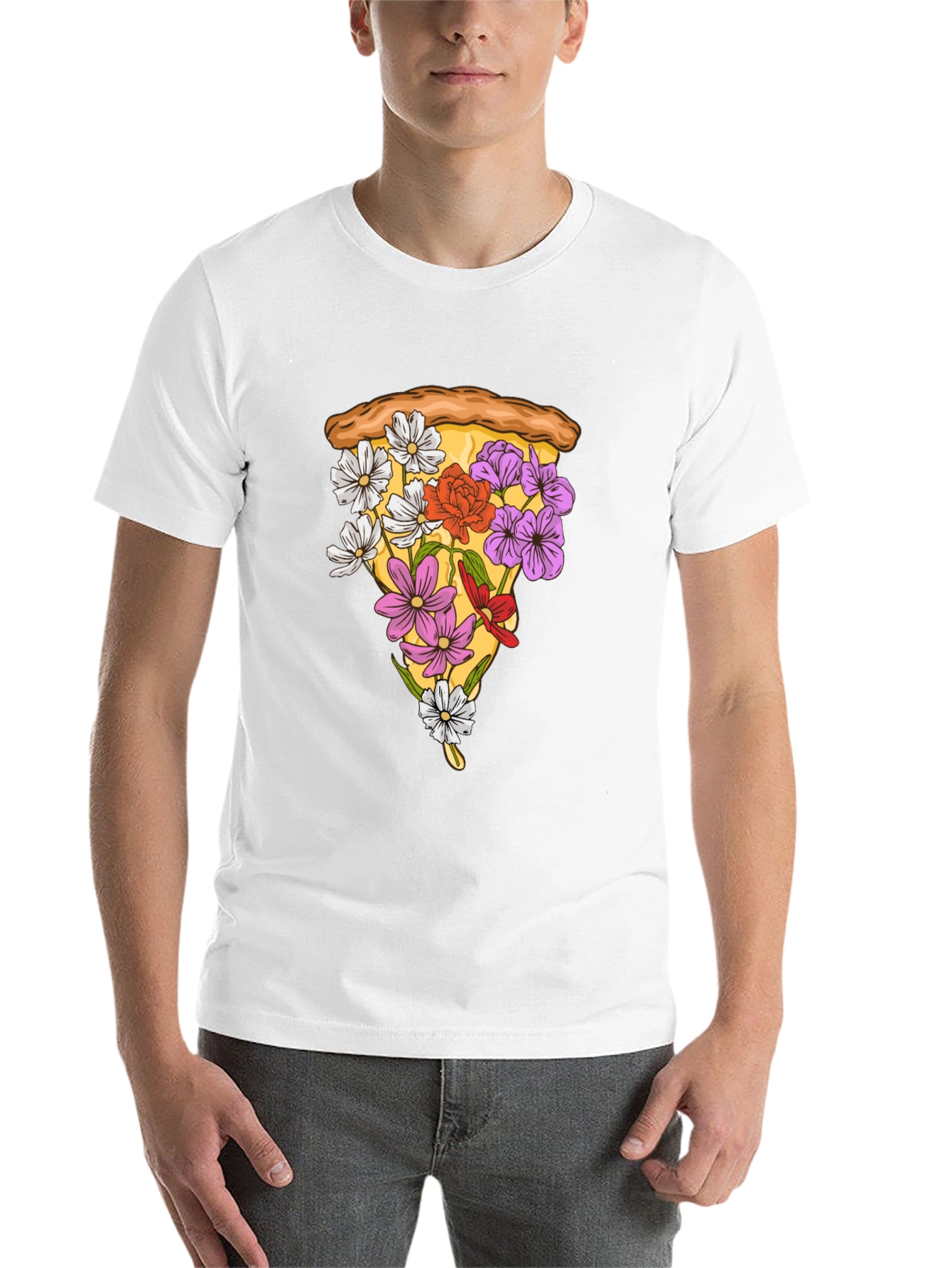 Black Floral Pizza Slice Graphic Tee - Unique Style view 14